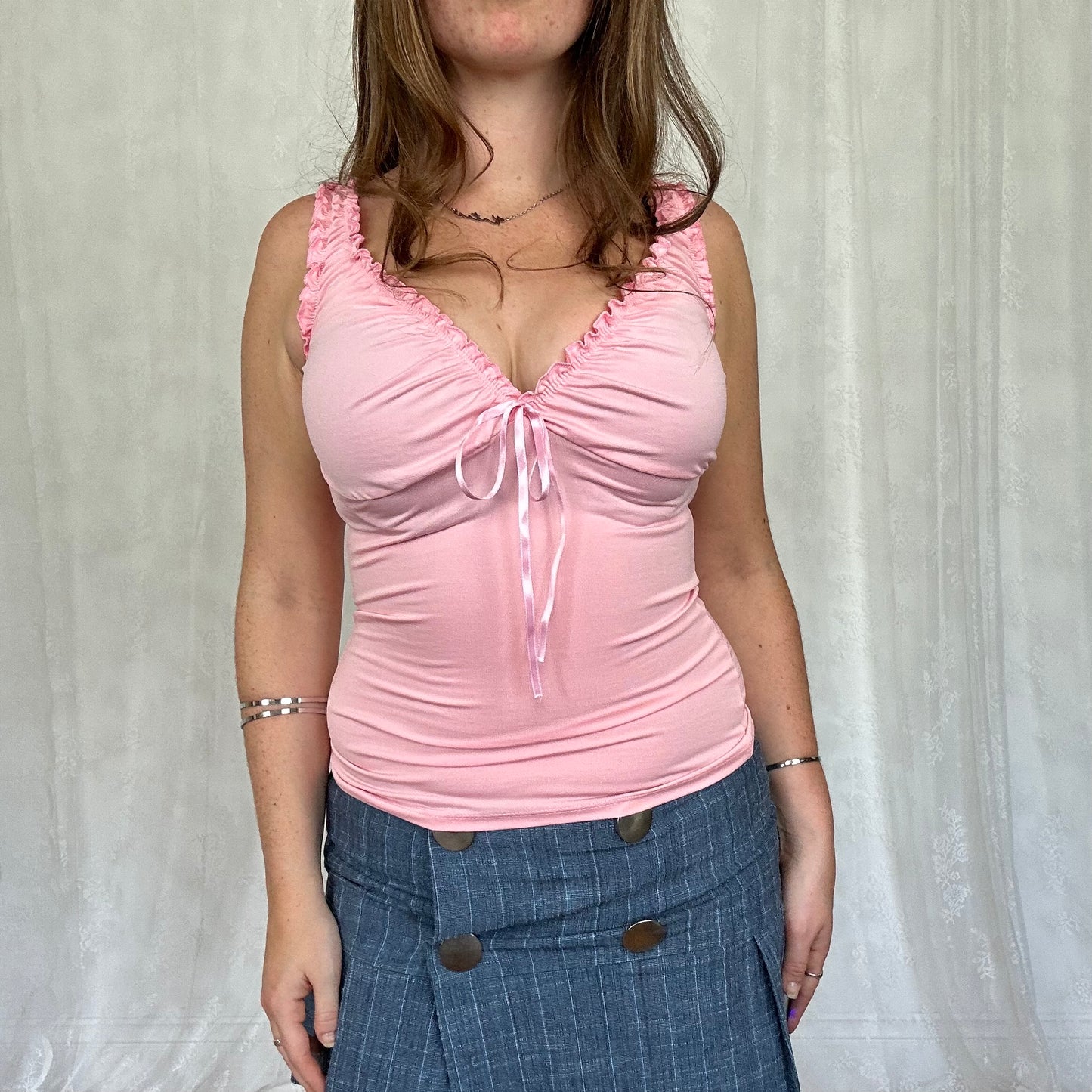 vintage 00s pink ruched tank top