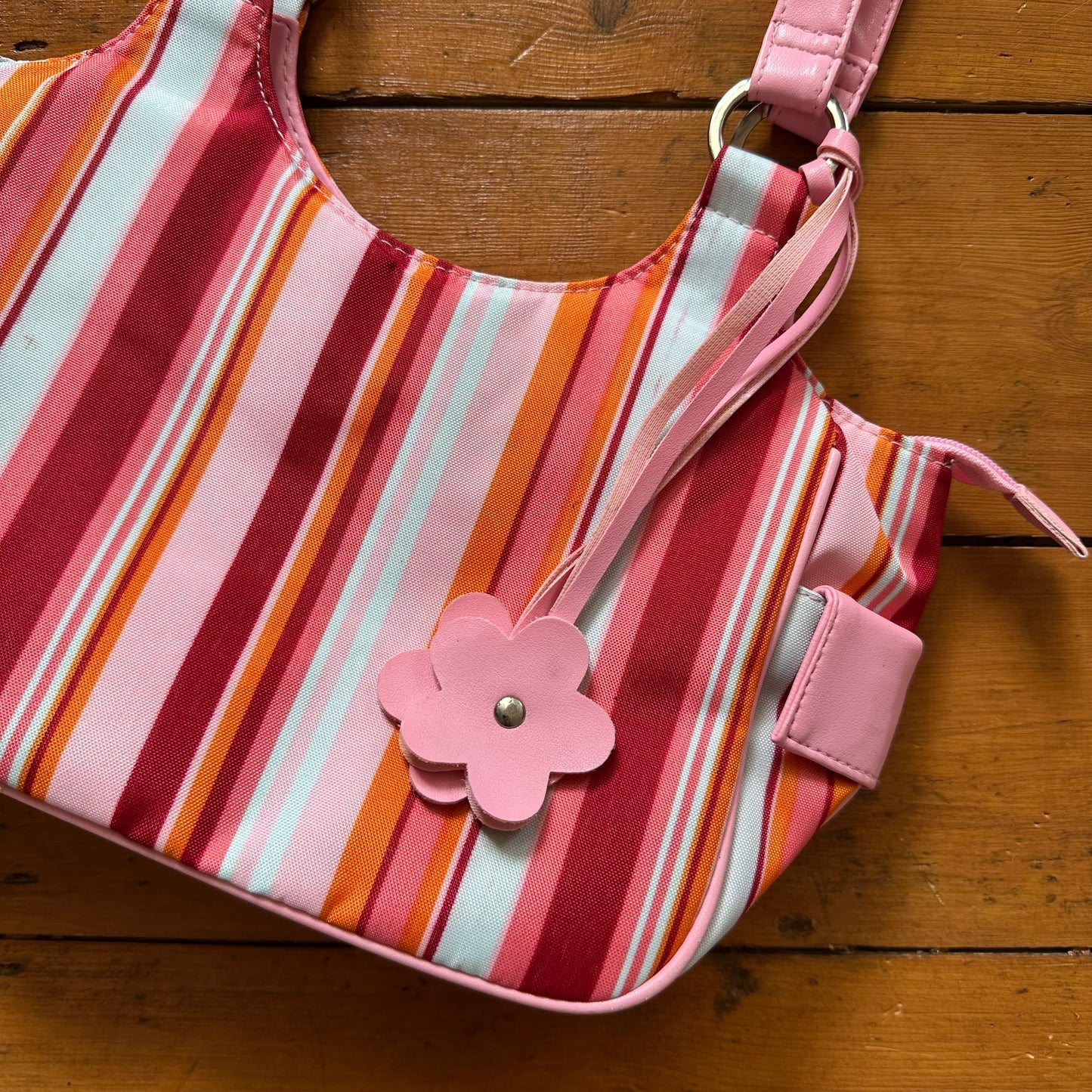 vintage 00s pink and orange striped bag