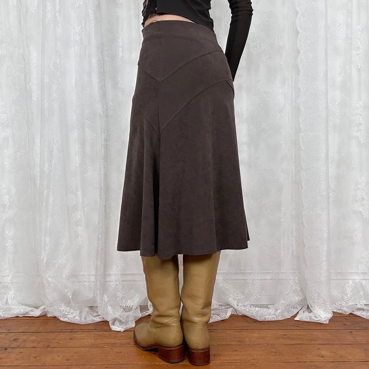 vintage 00s brown suedette midi skirt
