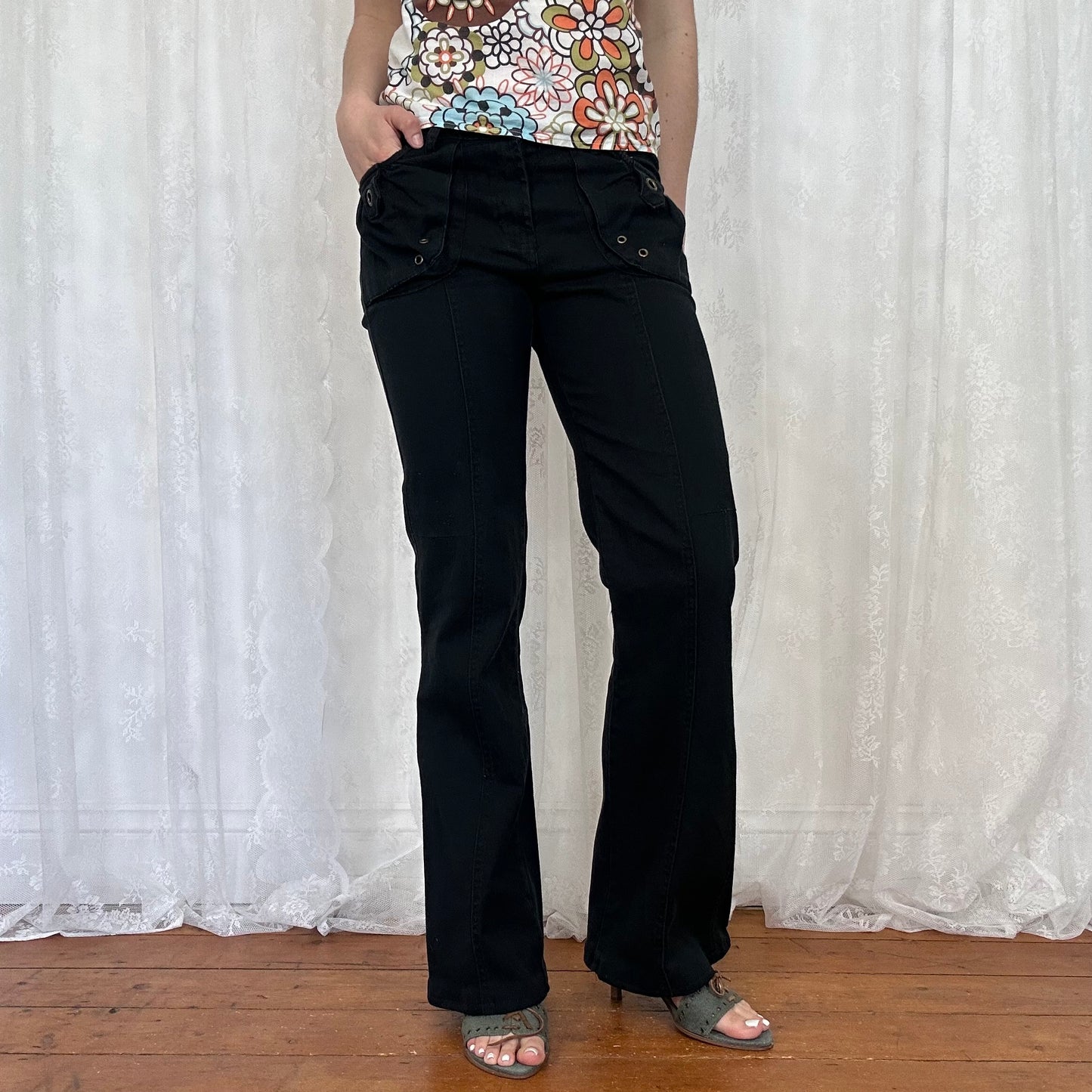 vintage 00s black cargo low rise trousers