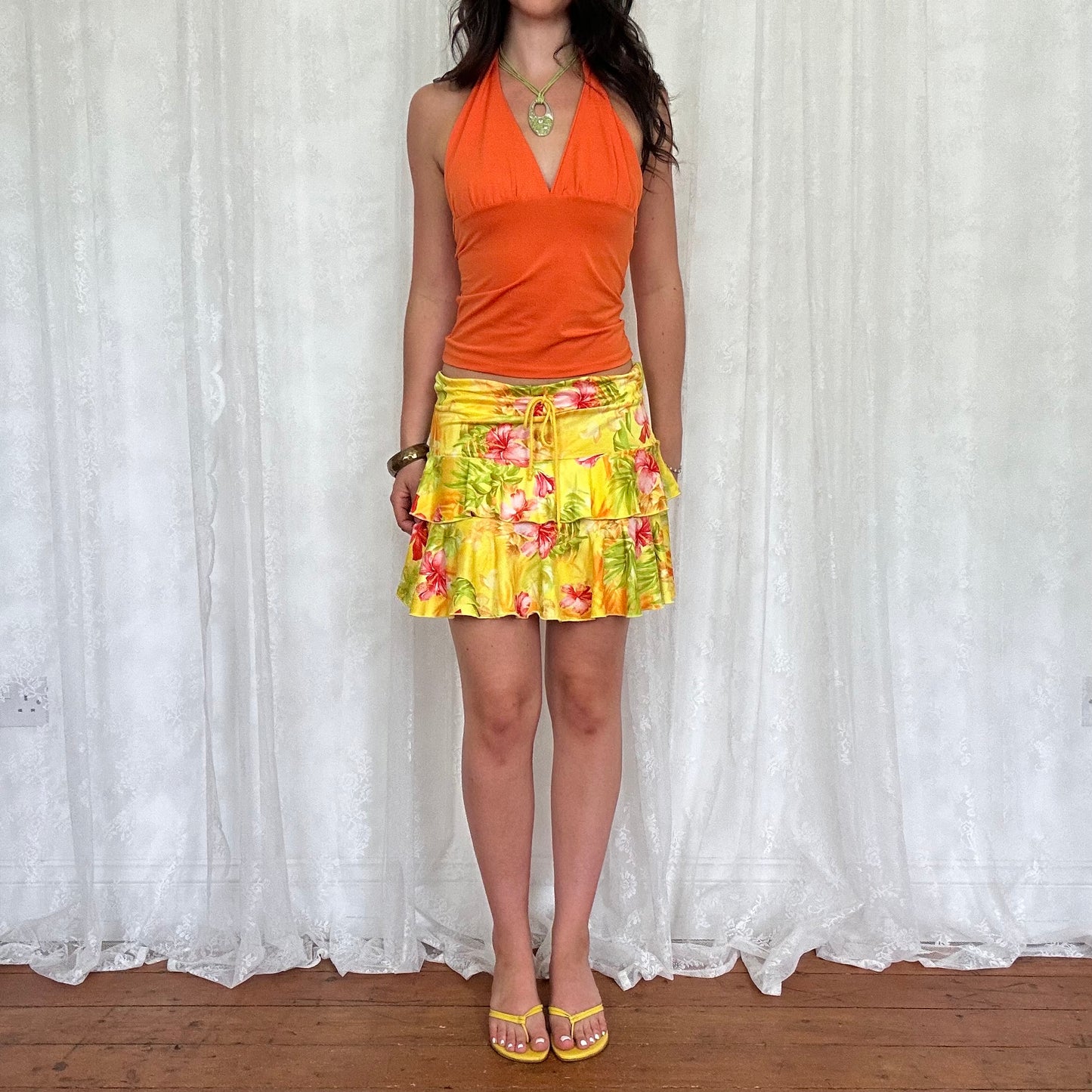 vintage 00s orange twist halter neck cami