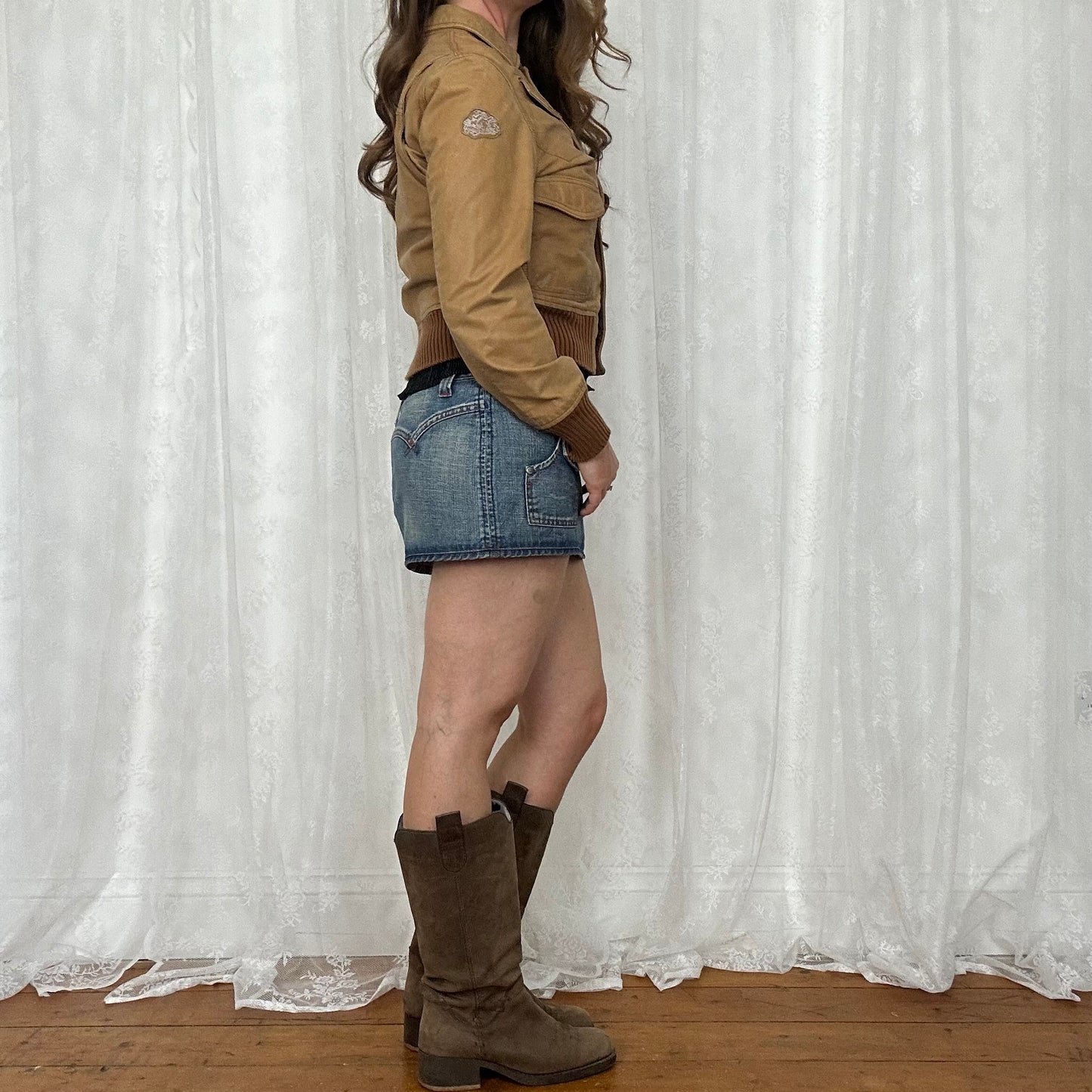 vintage 00s brown patch leather jacket