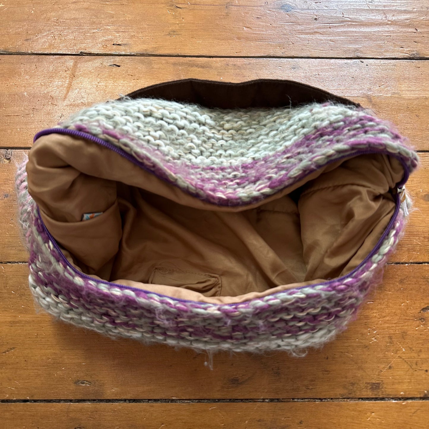 vintage 00s purple and brown knitted handbag