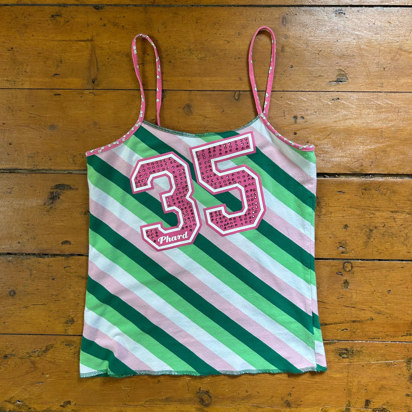 vintage 00s pink and green stripey 35 cami
