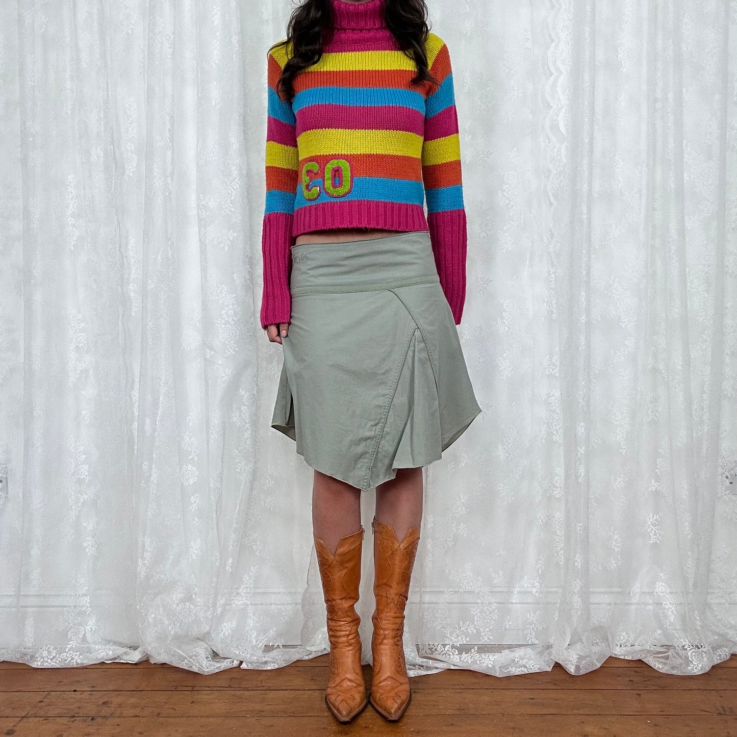 vintage 00s rainbow striped turtleneck jumper