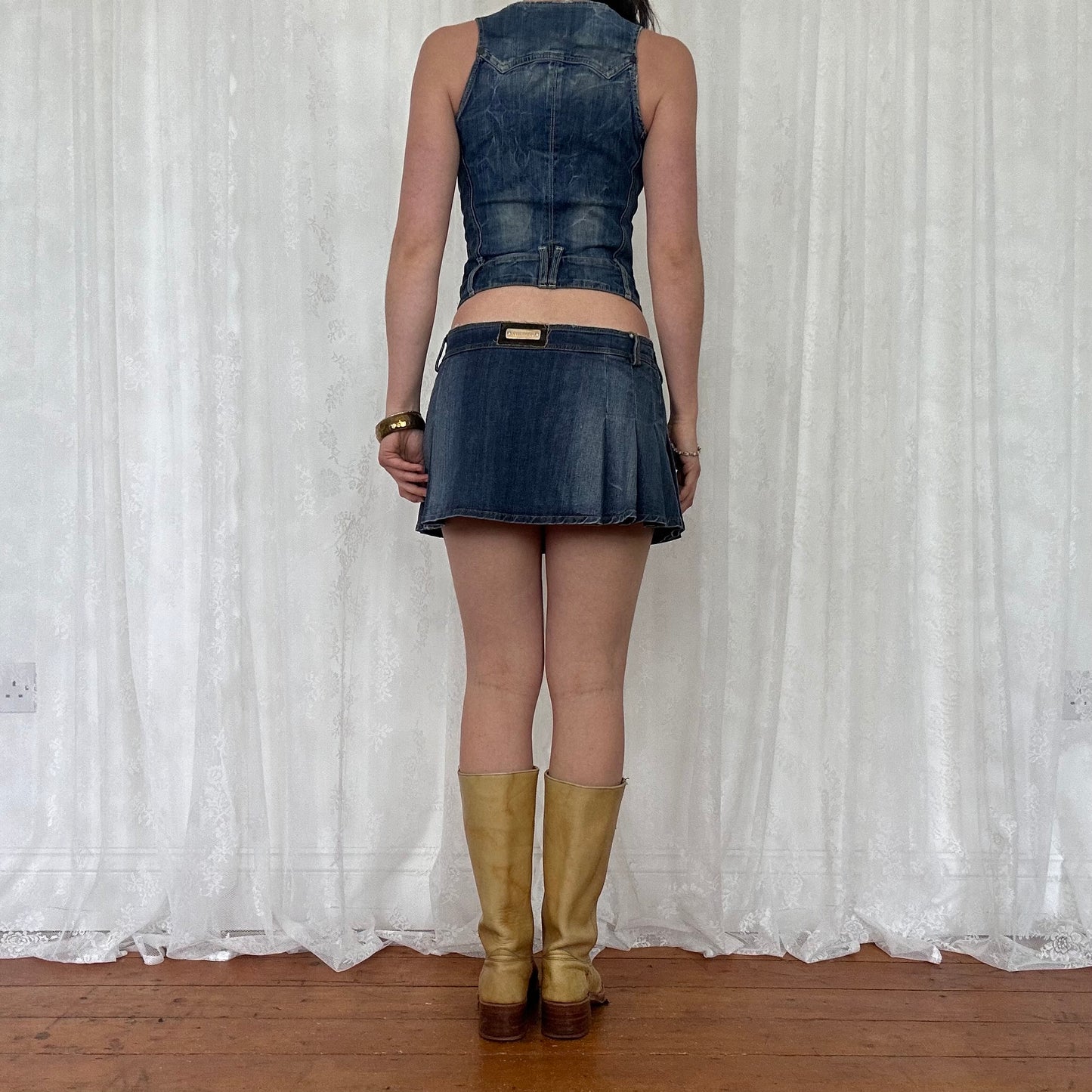 vintage 00s denim button up fitted waistcoat top