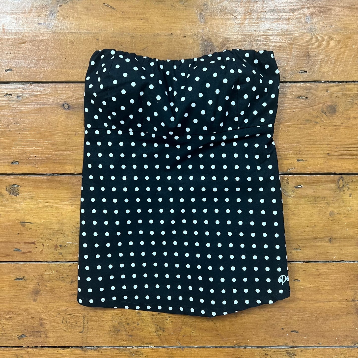 vintage 00s black and white polka dot bandeau top