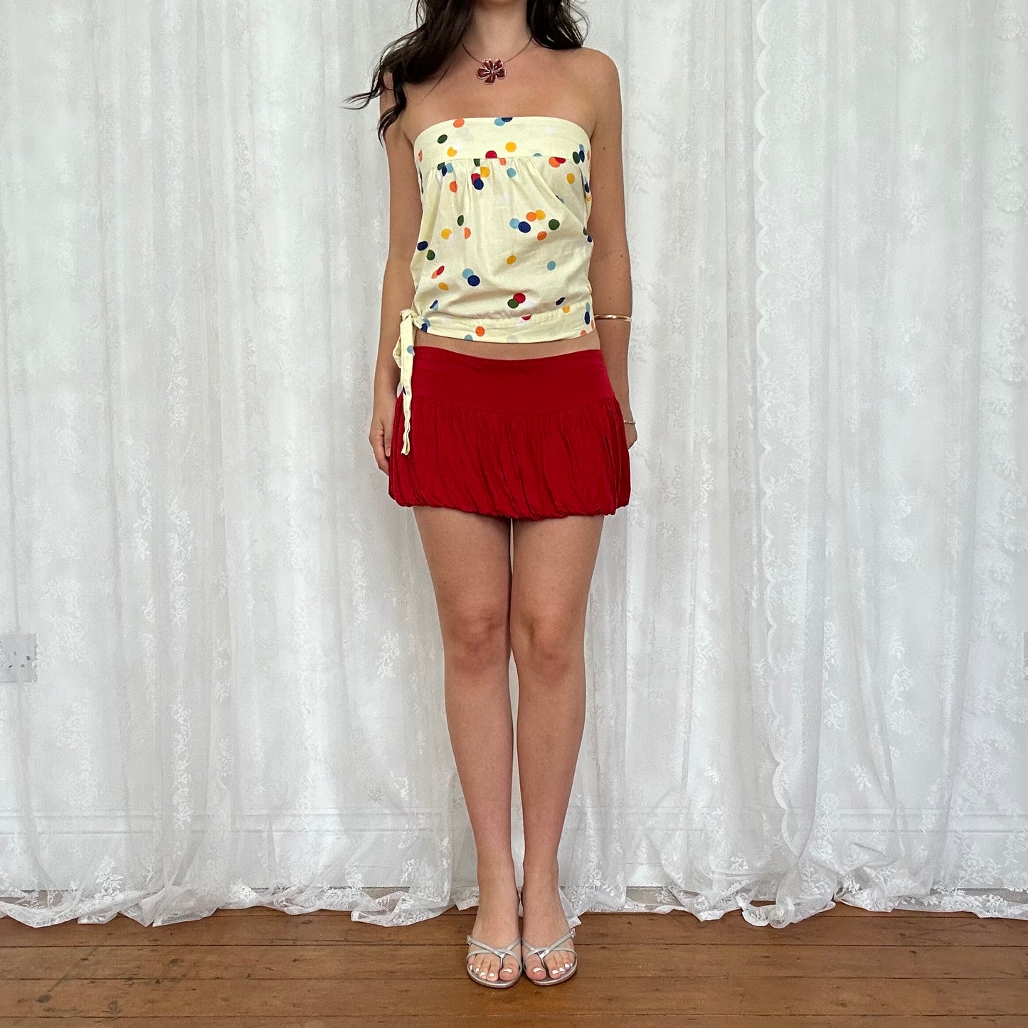 vintage 00s red puff bubble micro skirt