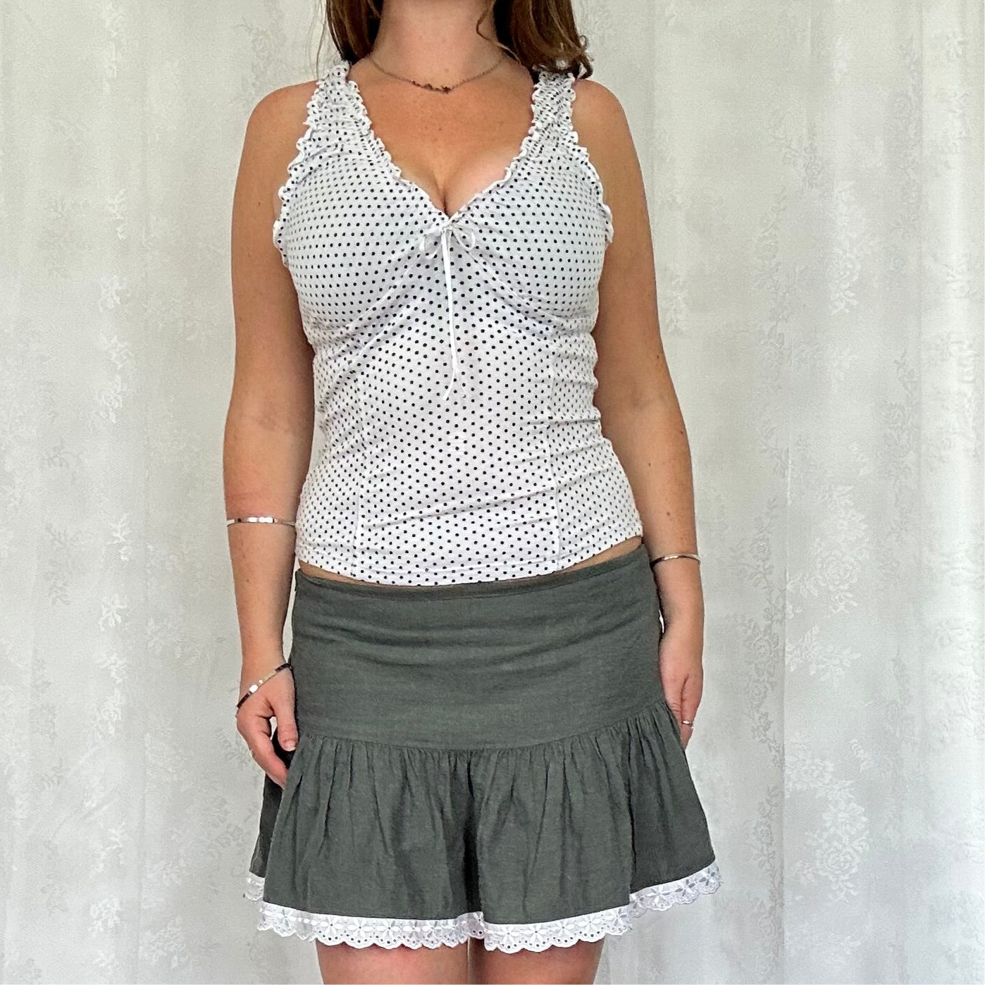 vintage 00s polka dot ruched tank top