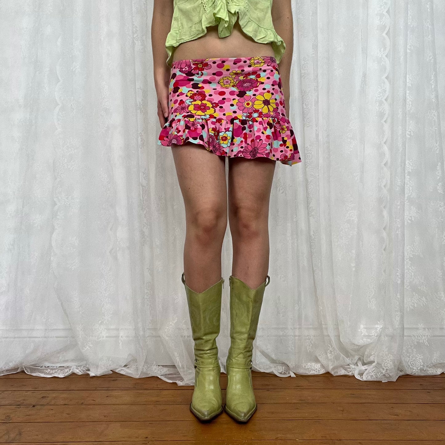vintage 00s floral asymmetrical micro mini skirt