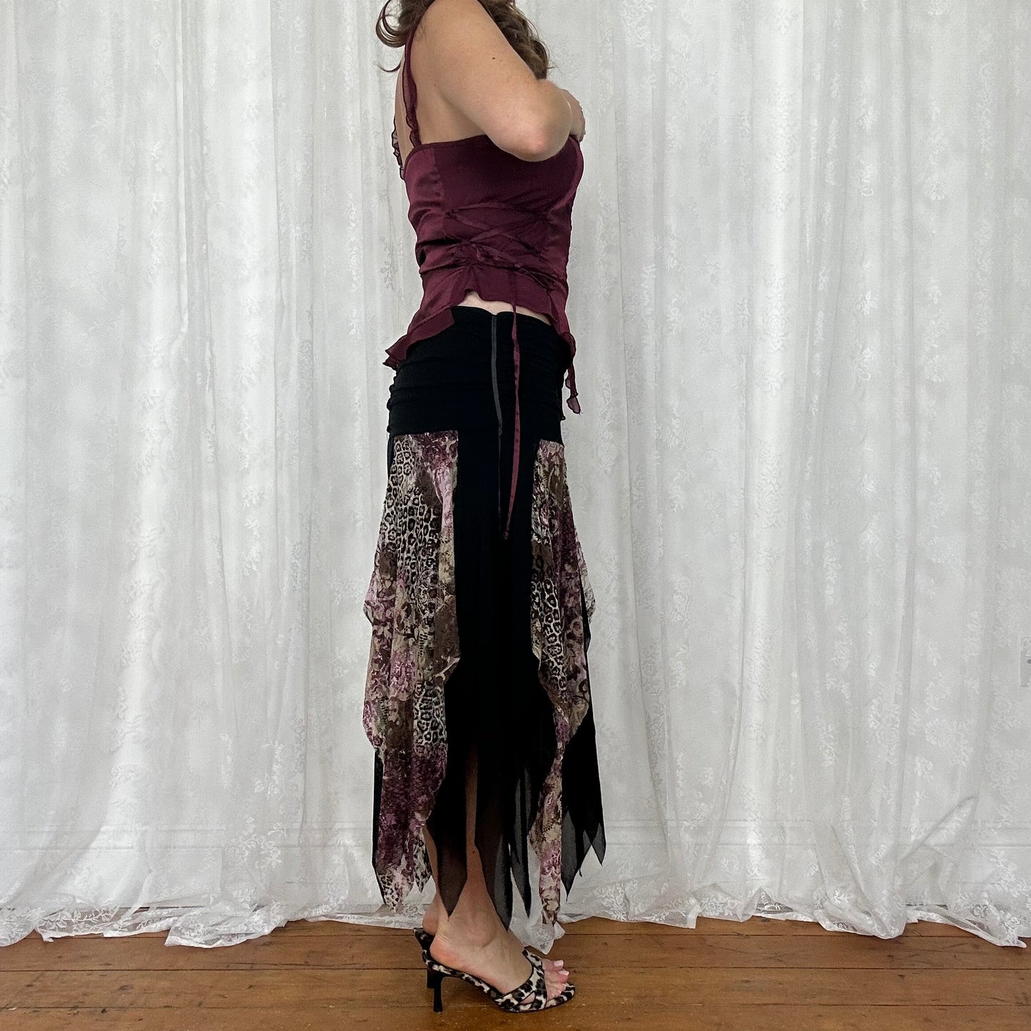 vintage 00s burgundy satin corset cami top