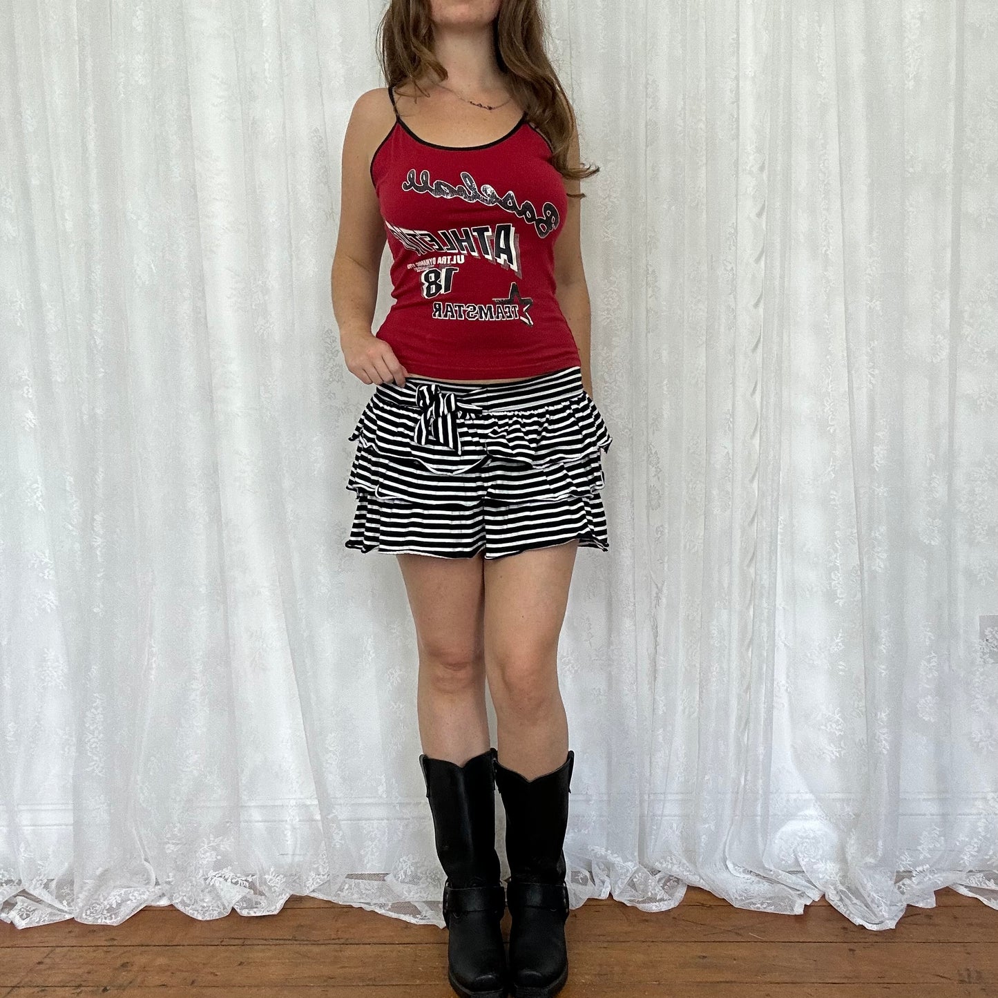 vintage 00s black stripey mini skirt