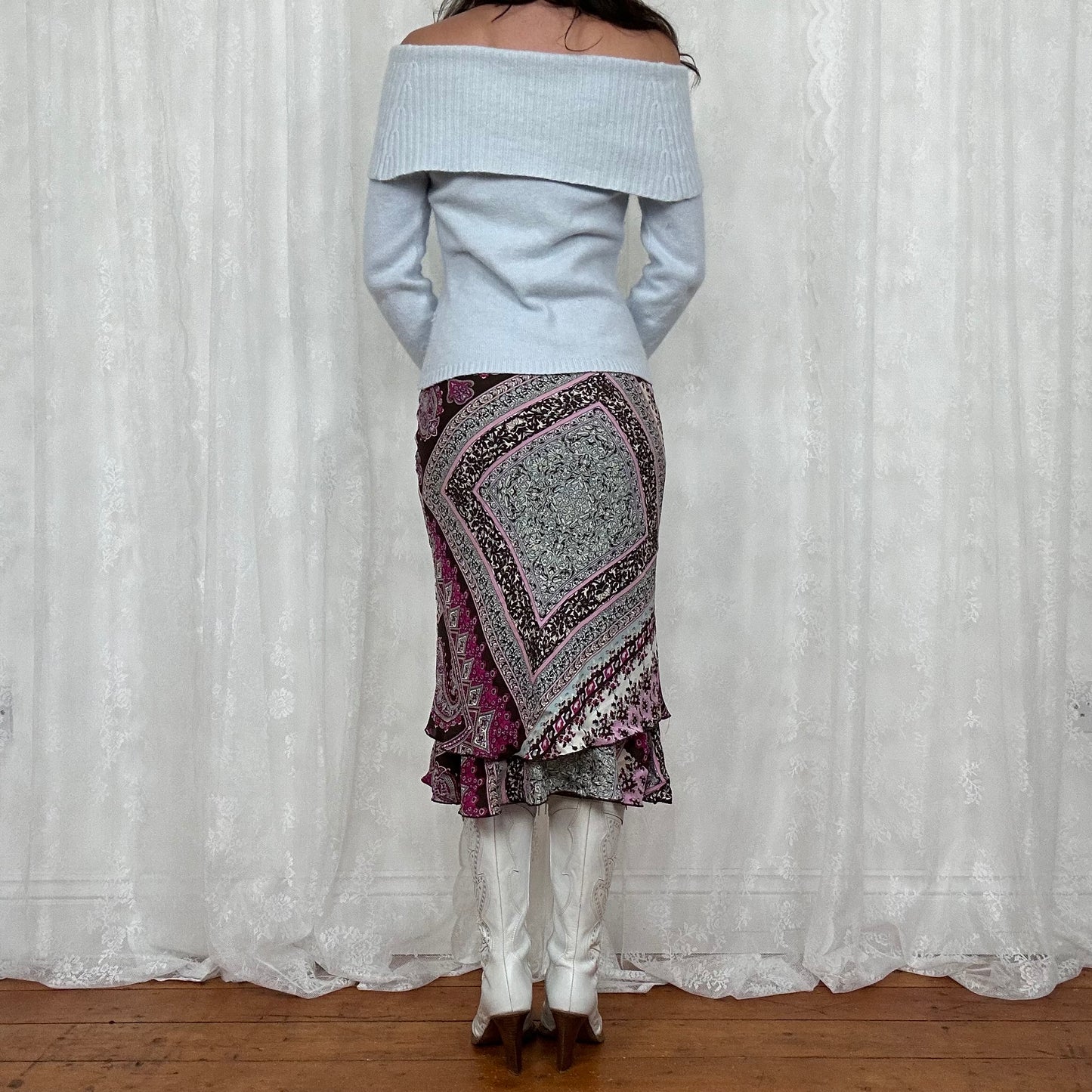 vintage 00s baby blue fuzzy off shoulder jumper