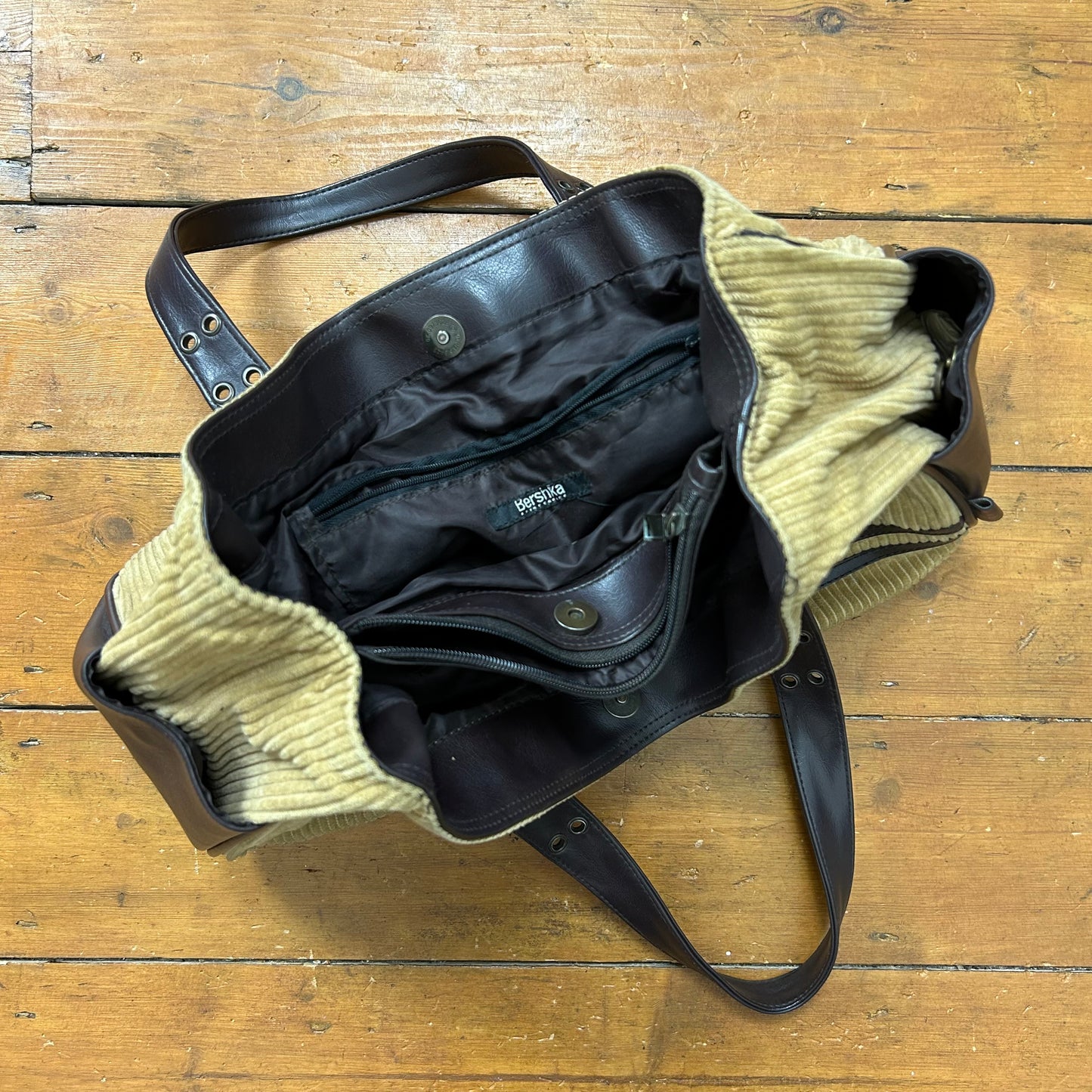 vintage 00s brown and beige cord shoulder bag