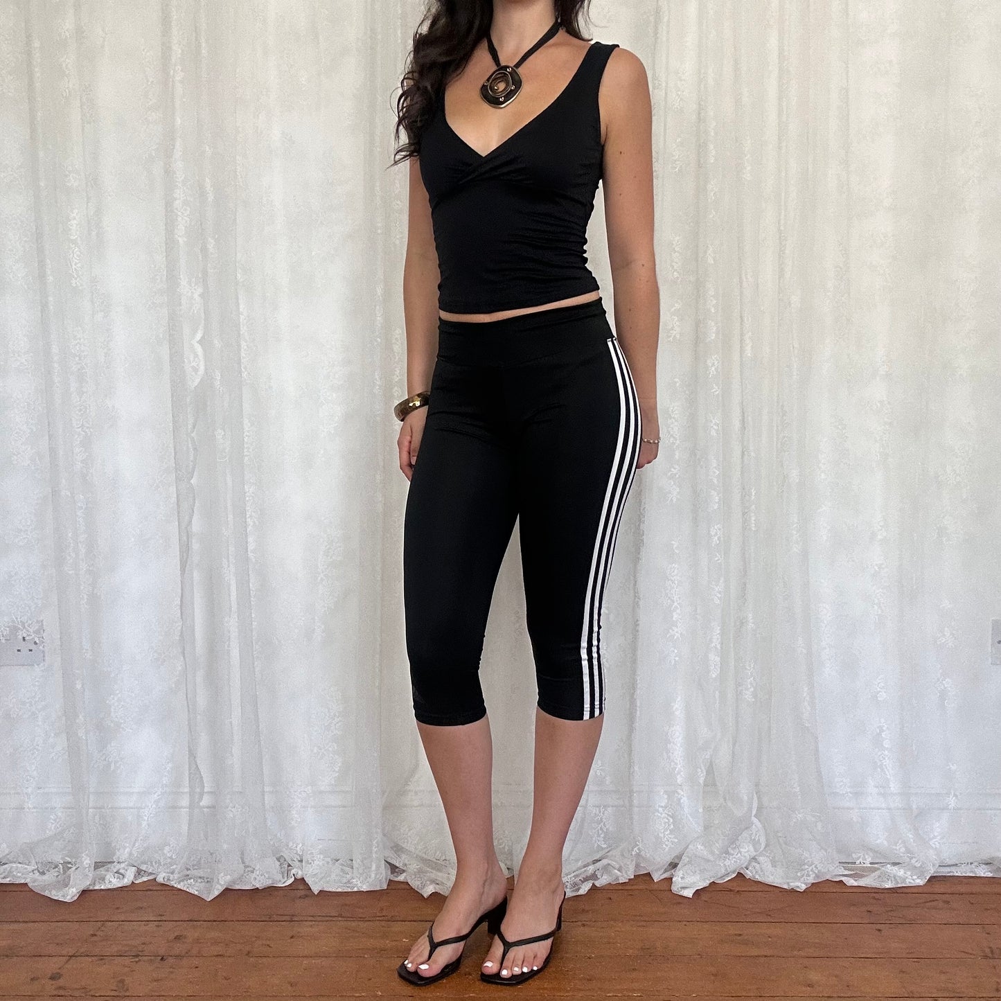 vintage 00s black slinky crossover tank top