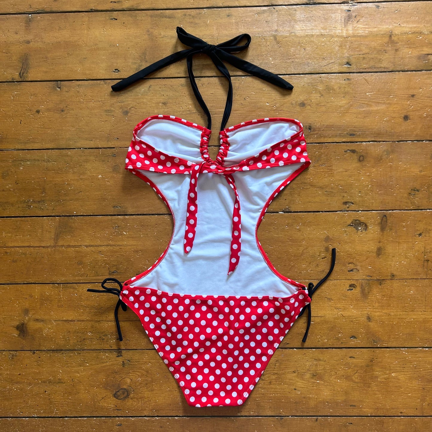 vintage 00s red and white polka dot swim suit