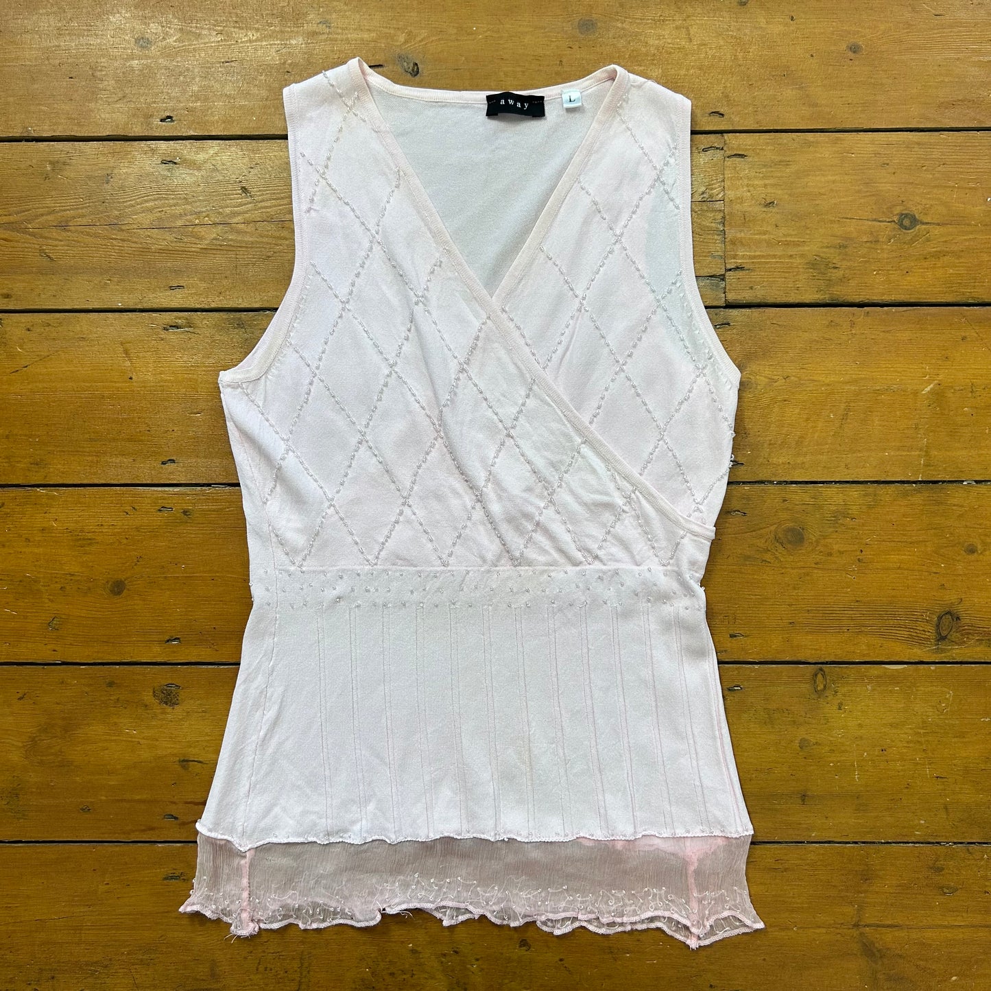 vintage 00s baby pink mesh bead top