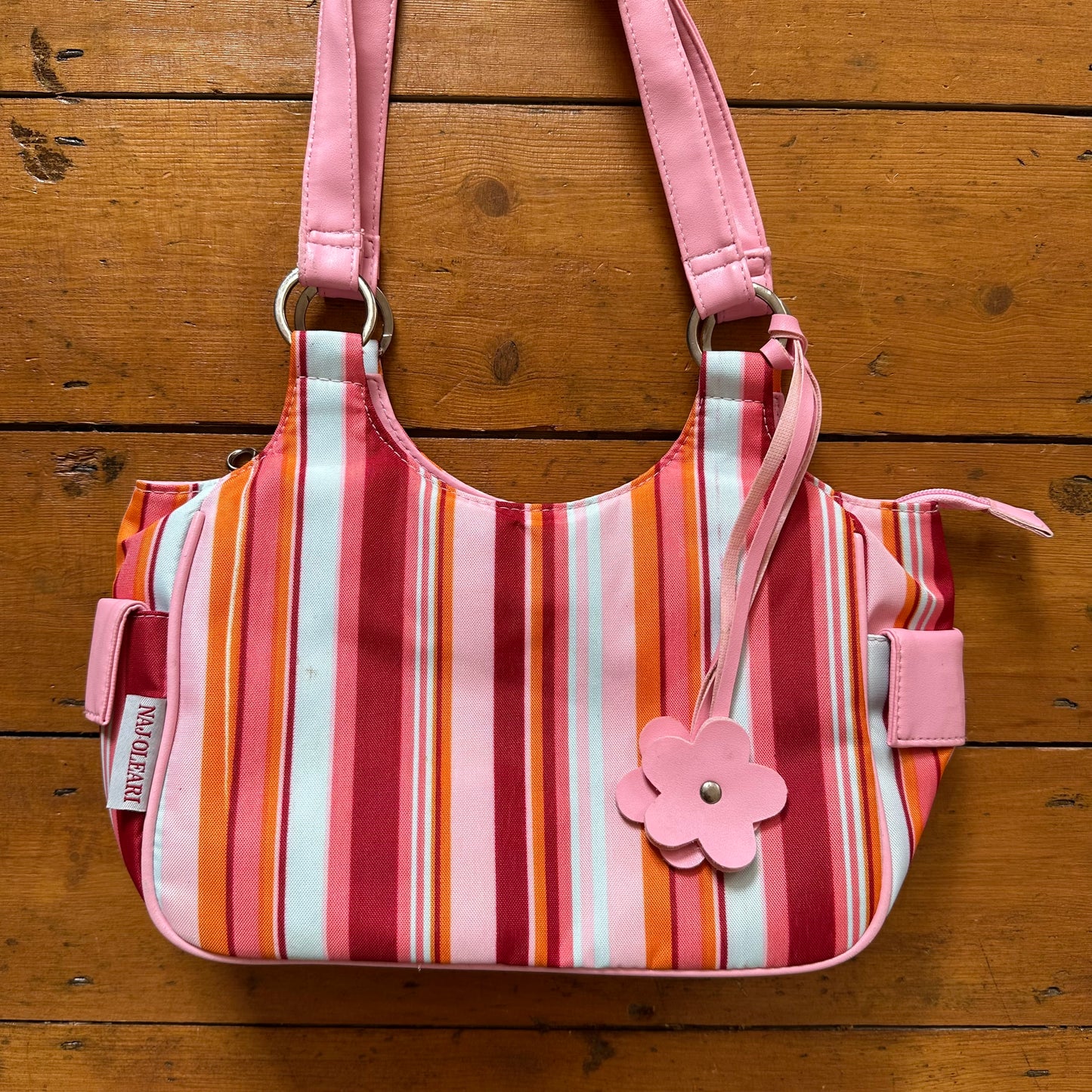 vintage 00s pink and orange striped bag