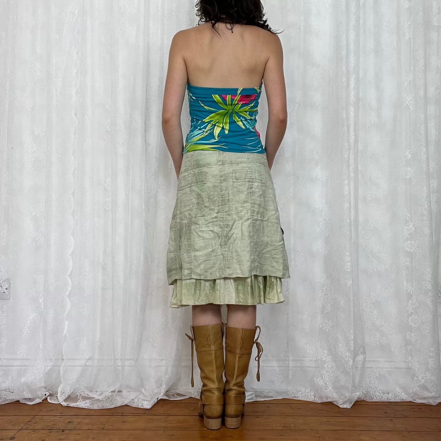 vintage 00s blue floral halterneck cami