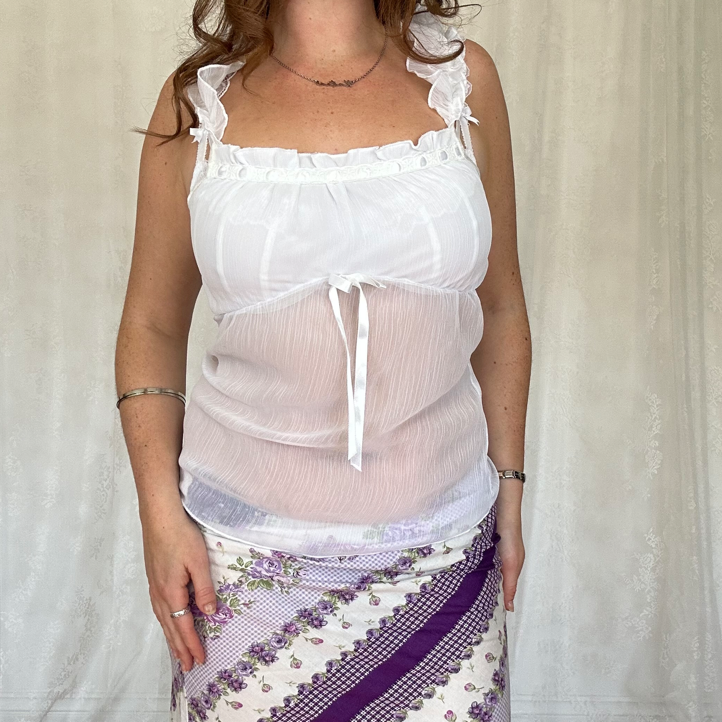vintage 00s white sheer babydoll cami top