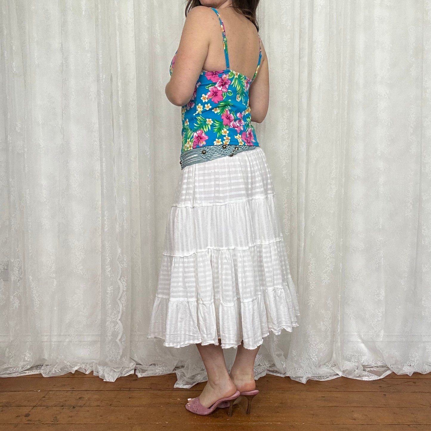 vintage 00s blue hibiscus tankini cami top