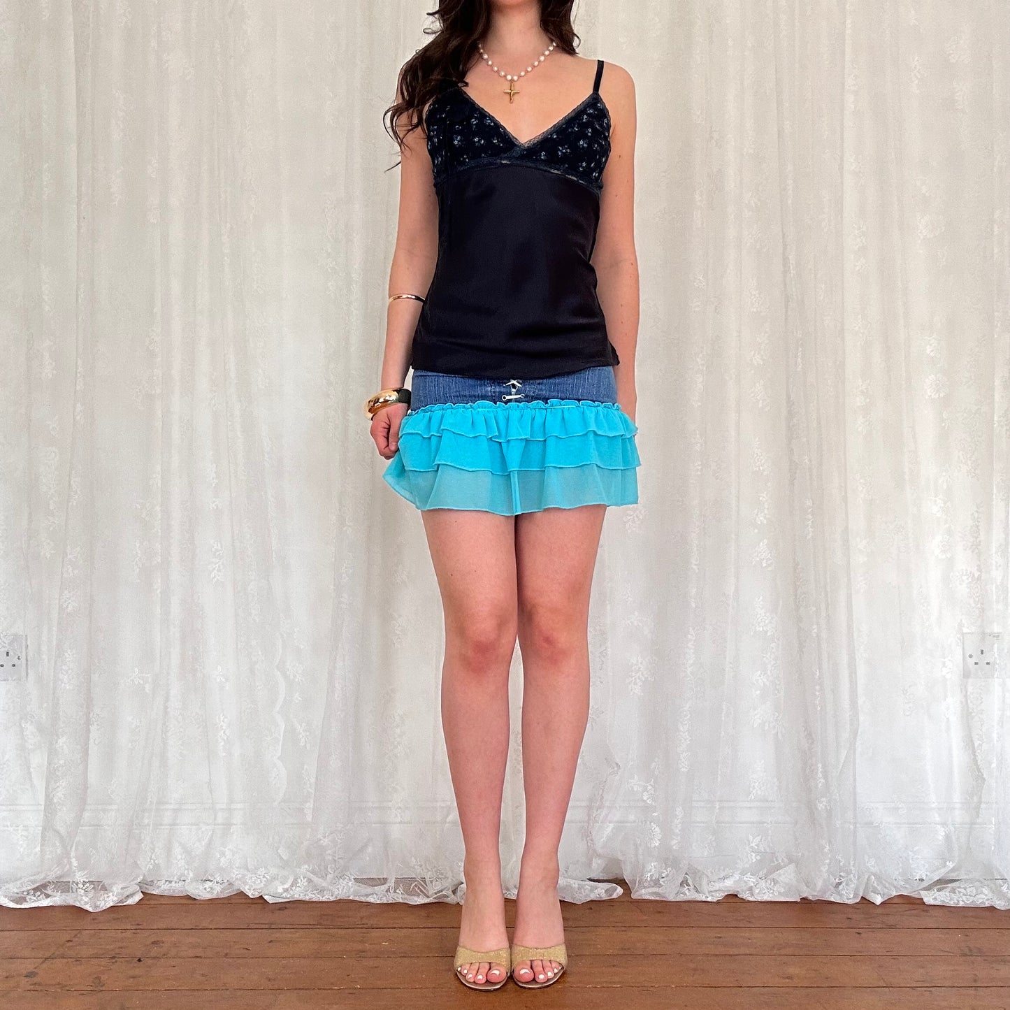 vintage 00s navy blue floral cami top