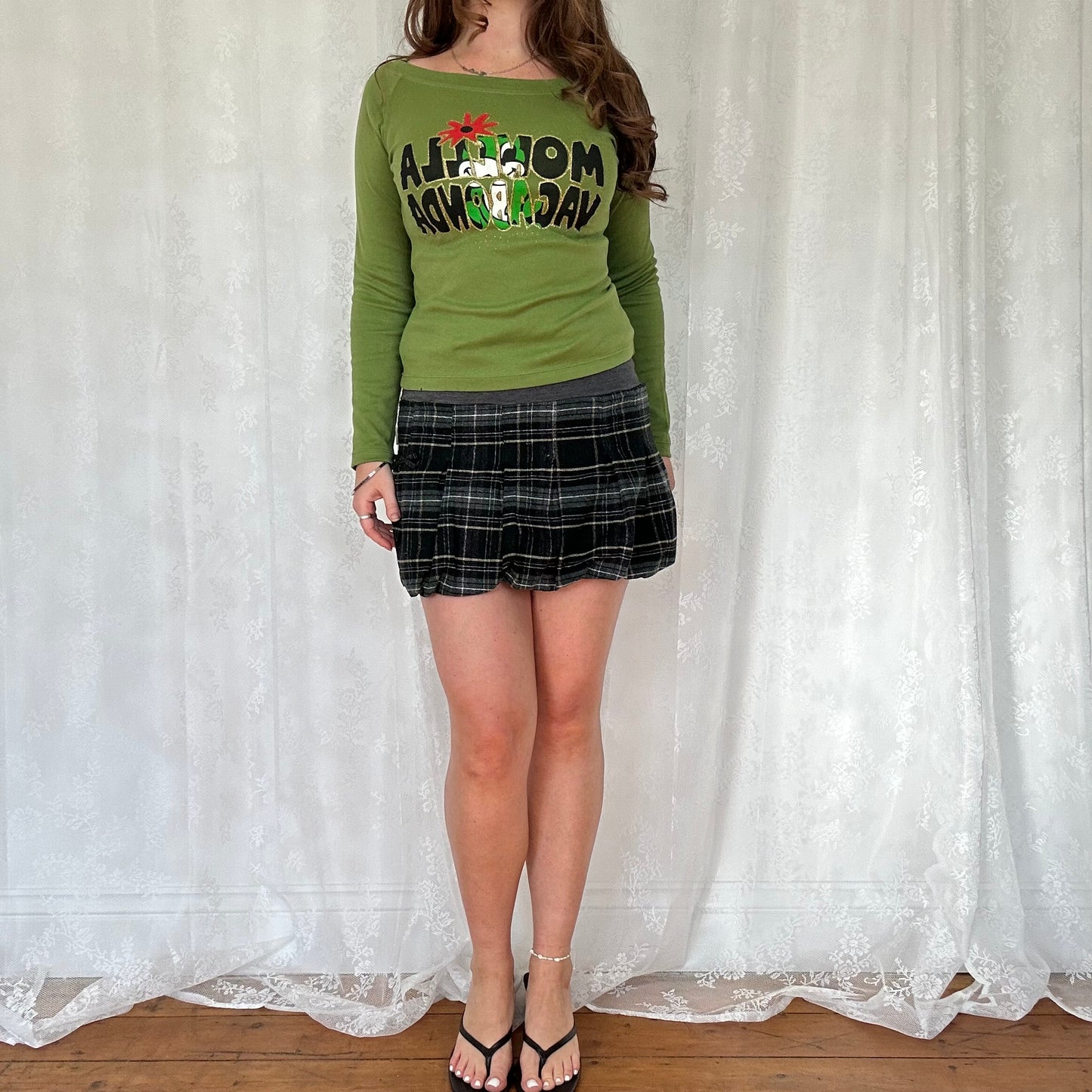 vintage 00s khaki graphic long sleeve top