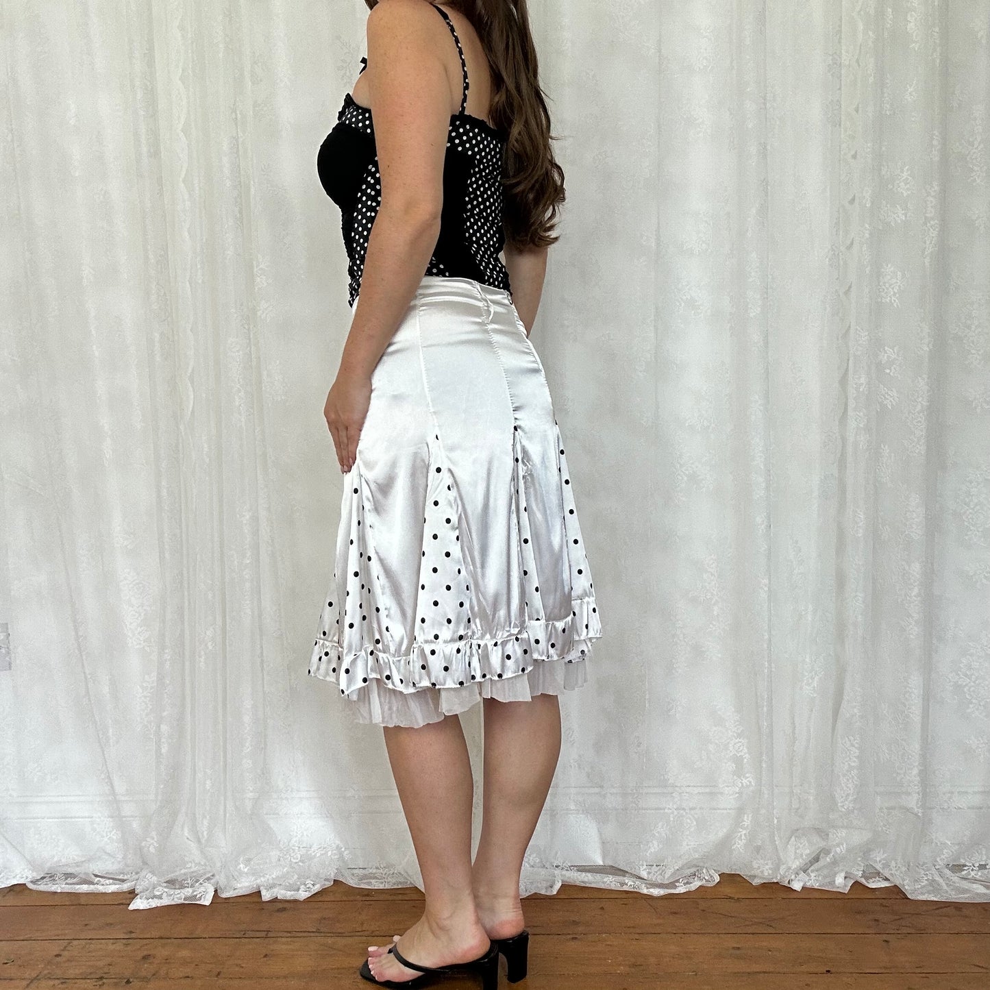 vintage 00s black and white polka dot cami top
