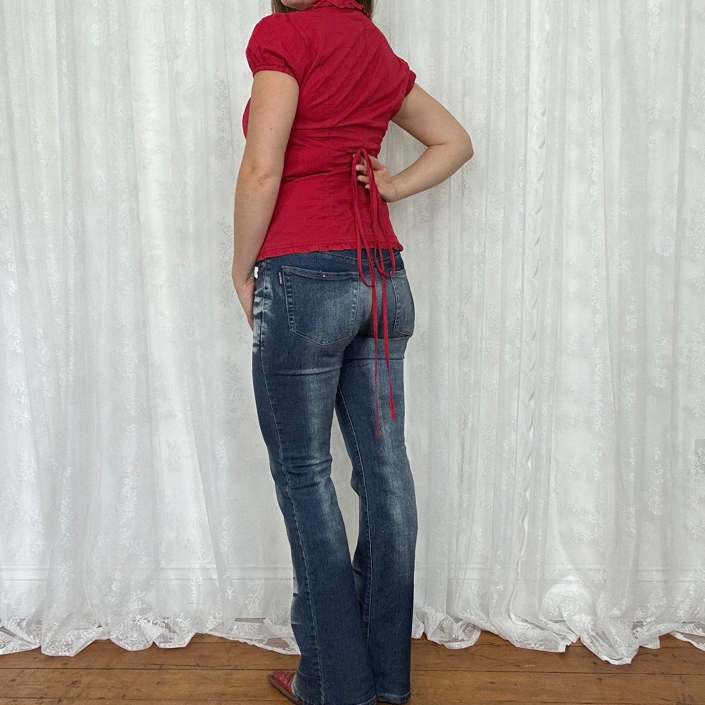 vintage 00s red short sleeve blazer style shirt