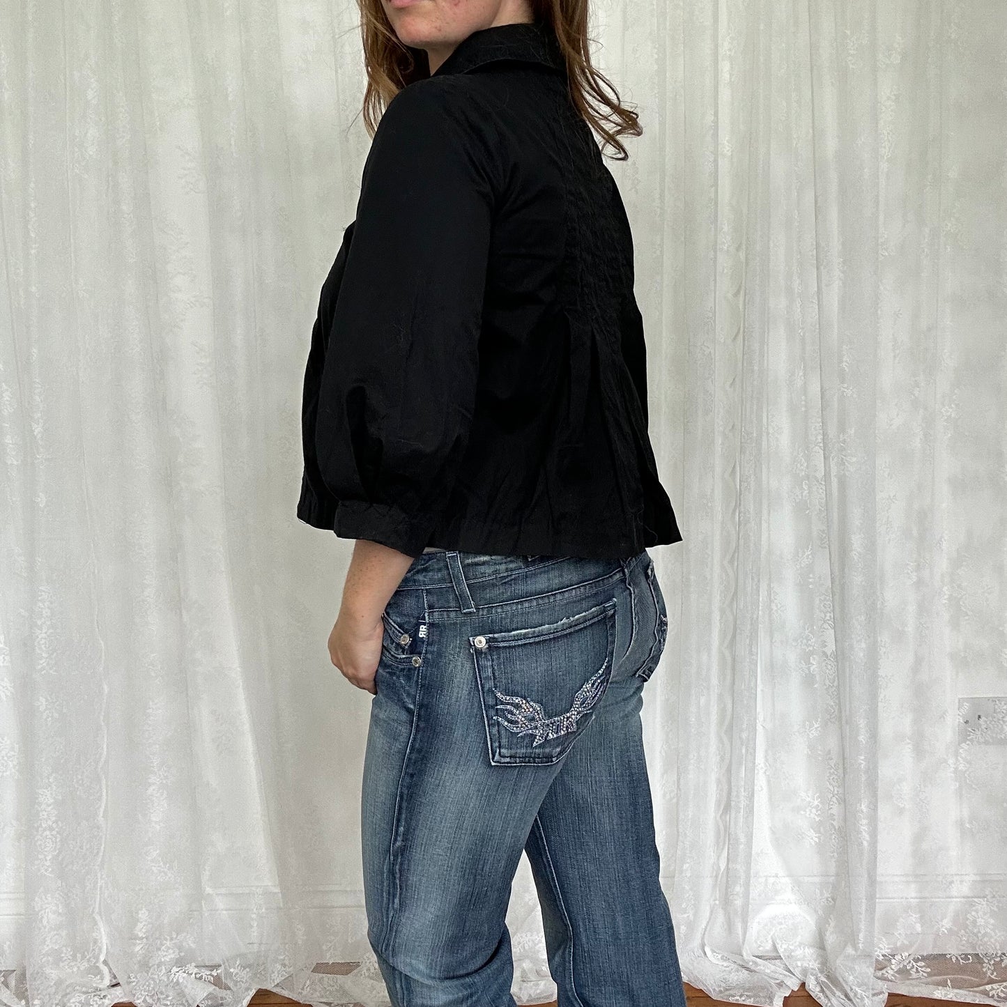 vintage 00s black crop sleeve peacoat