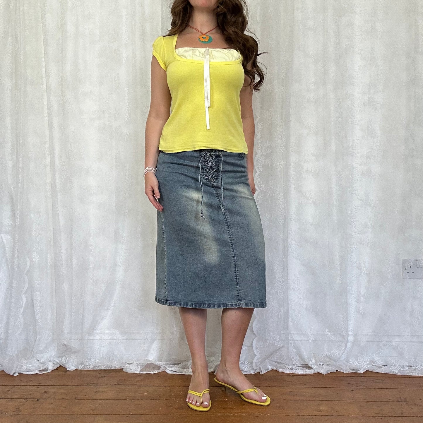 vintage 00s yellow milkmaid style tshirt