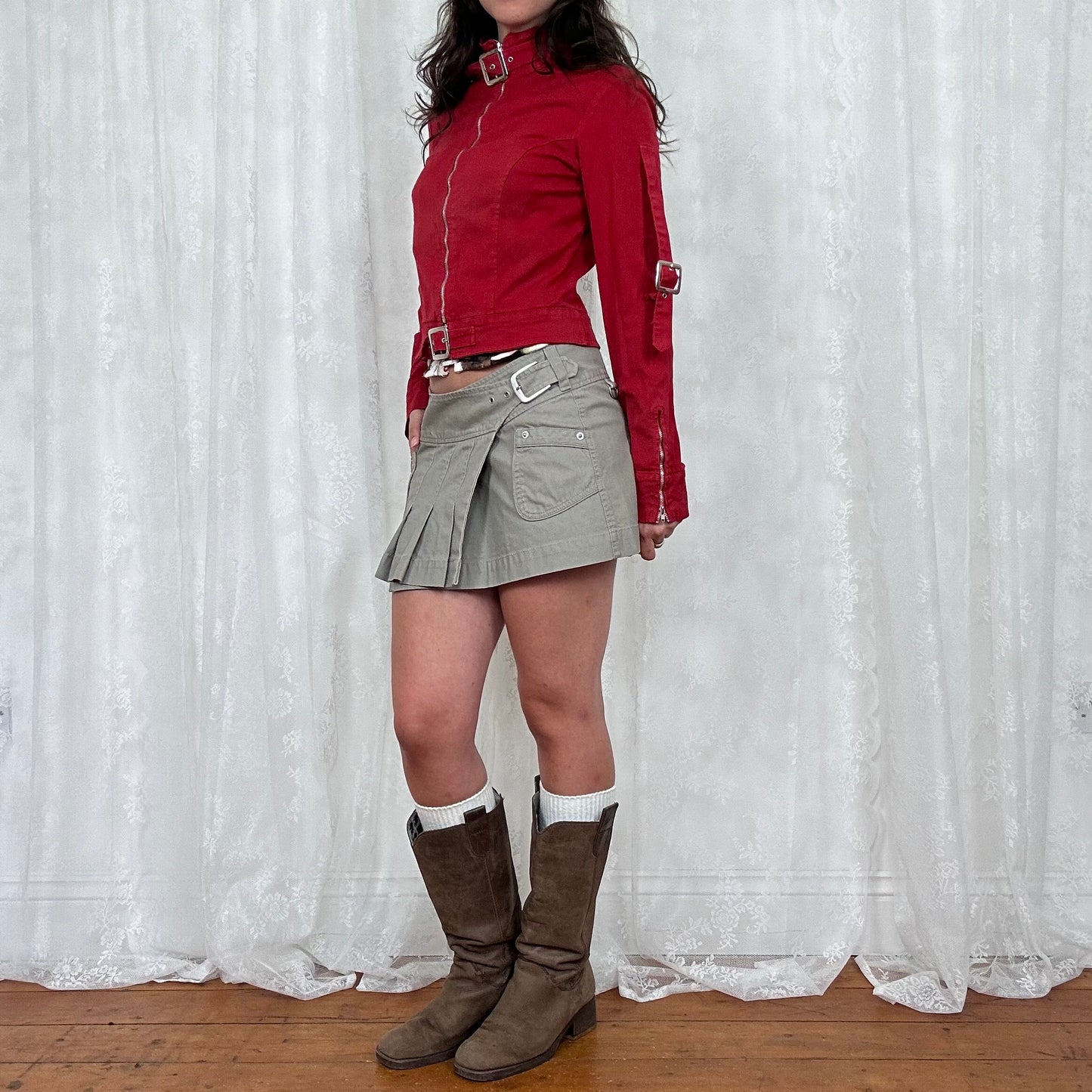 vintage 00s red lightweight buckle jacket