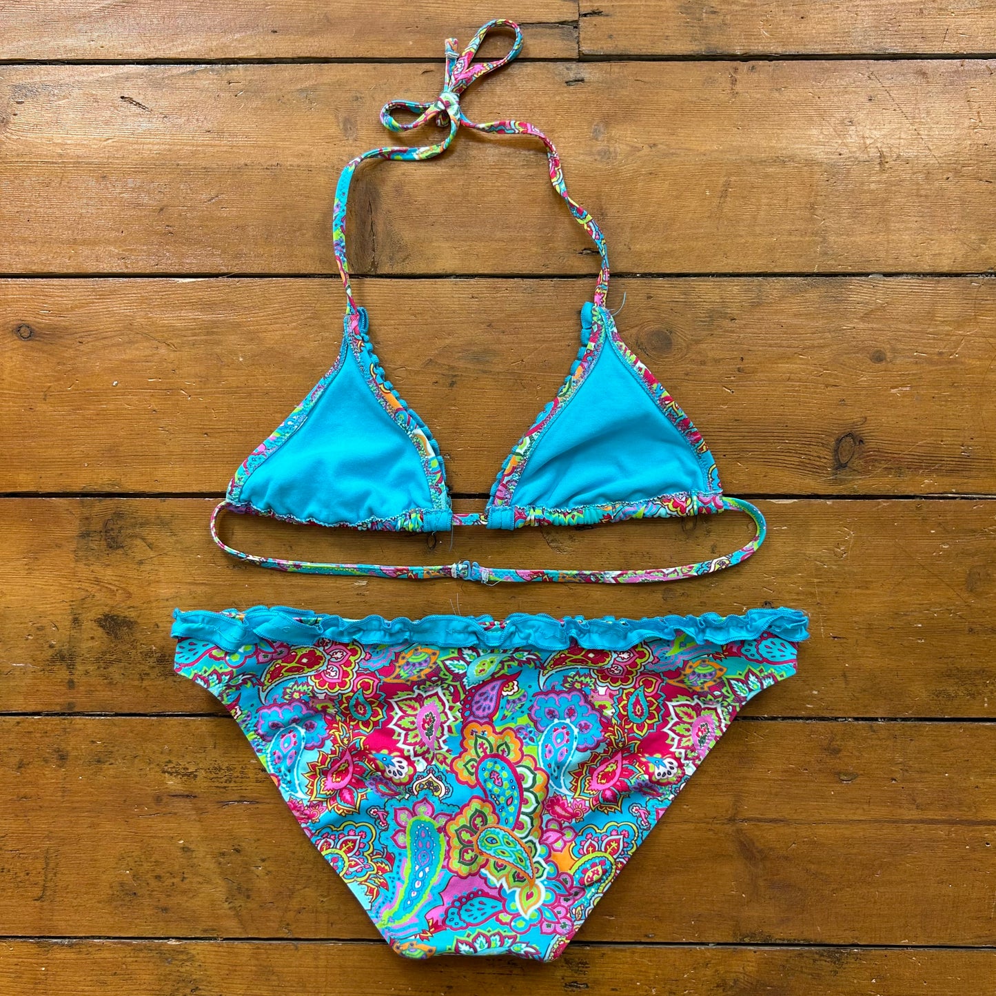 vintage 00s blue paisley bikini set