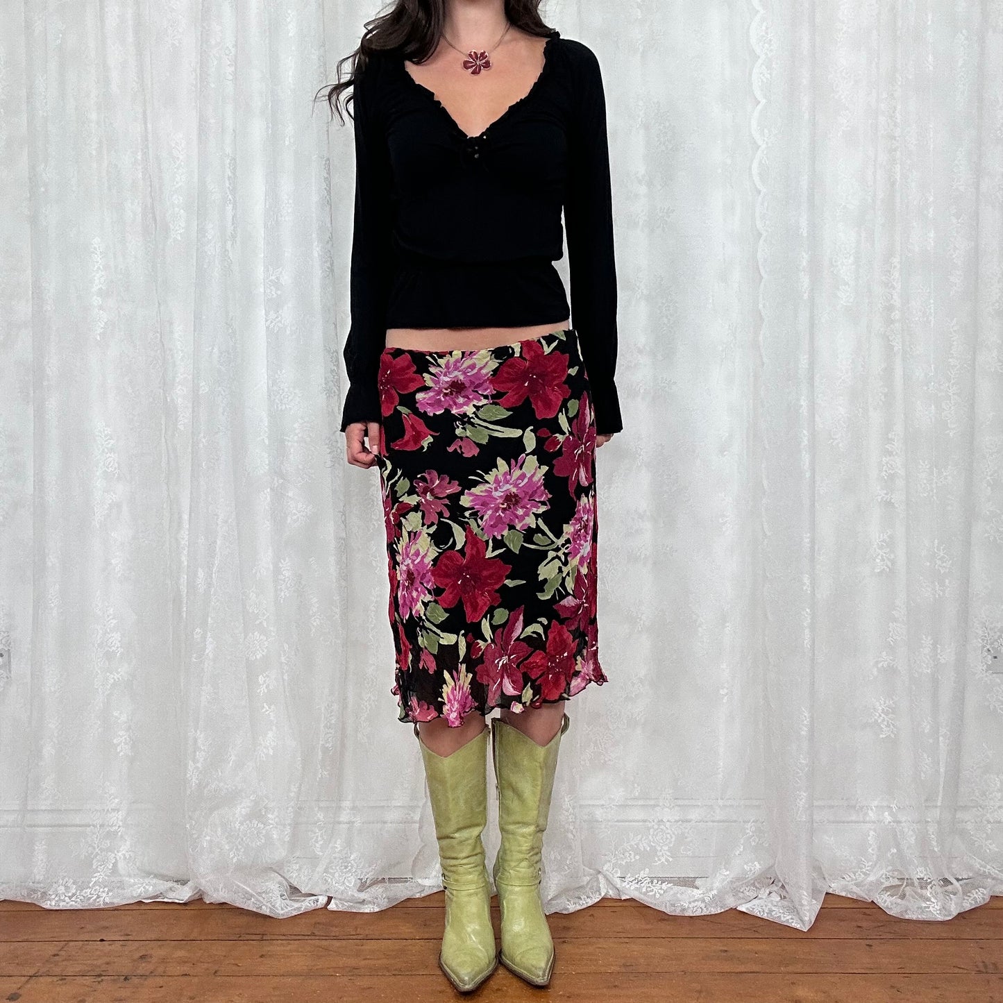 vintage 00s black shirred long sleeve milkmaid top
