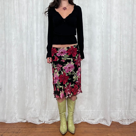 vintage 00s black shirred long sleeve milkmaid top