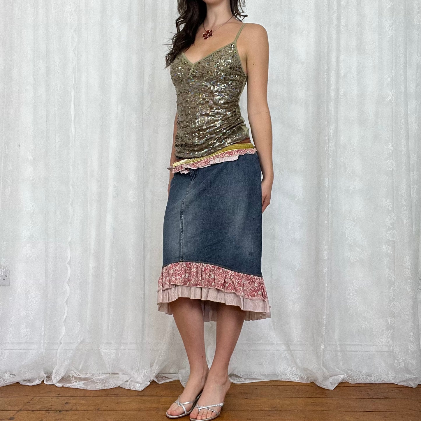 vintage 00s grey / brown sequin cami top