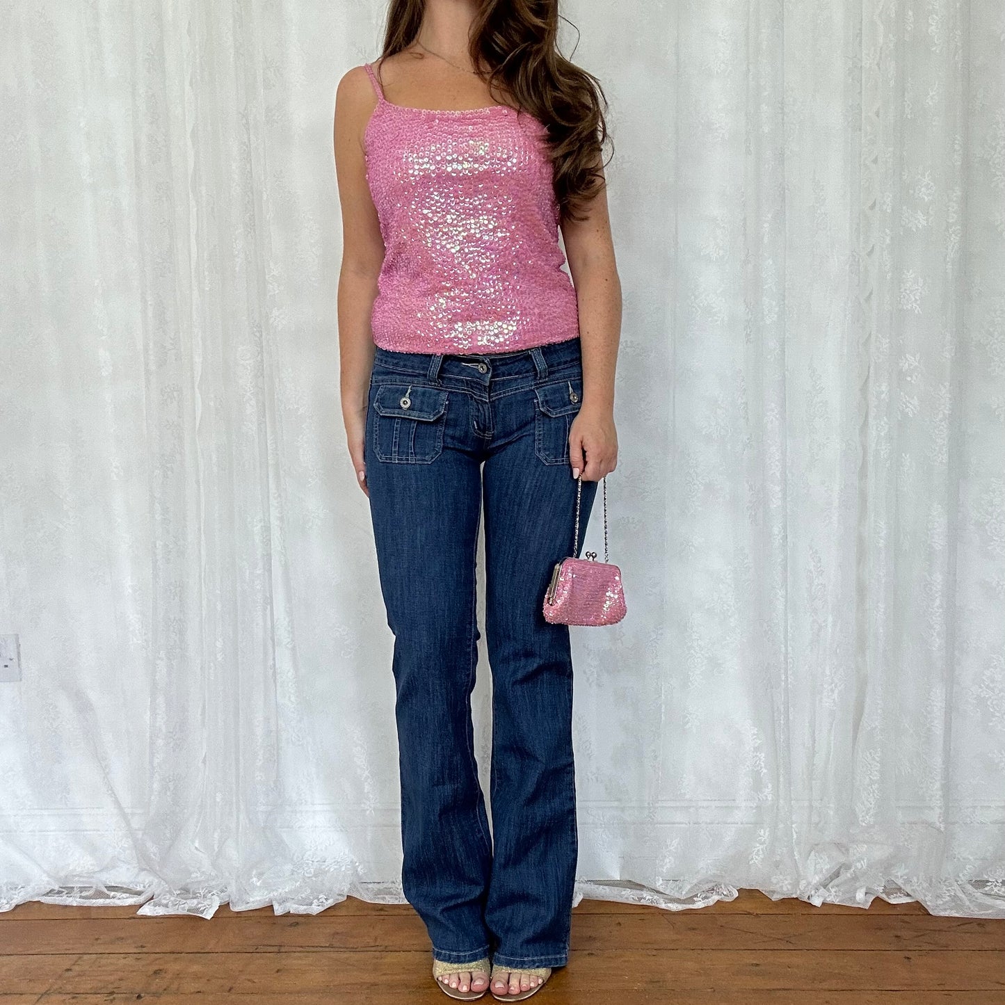 vintage 00s pink sequin clutch bag