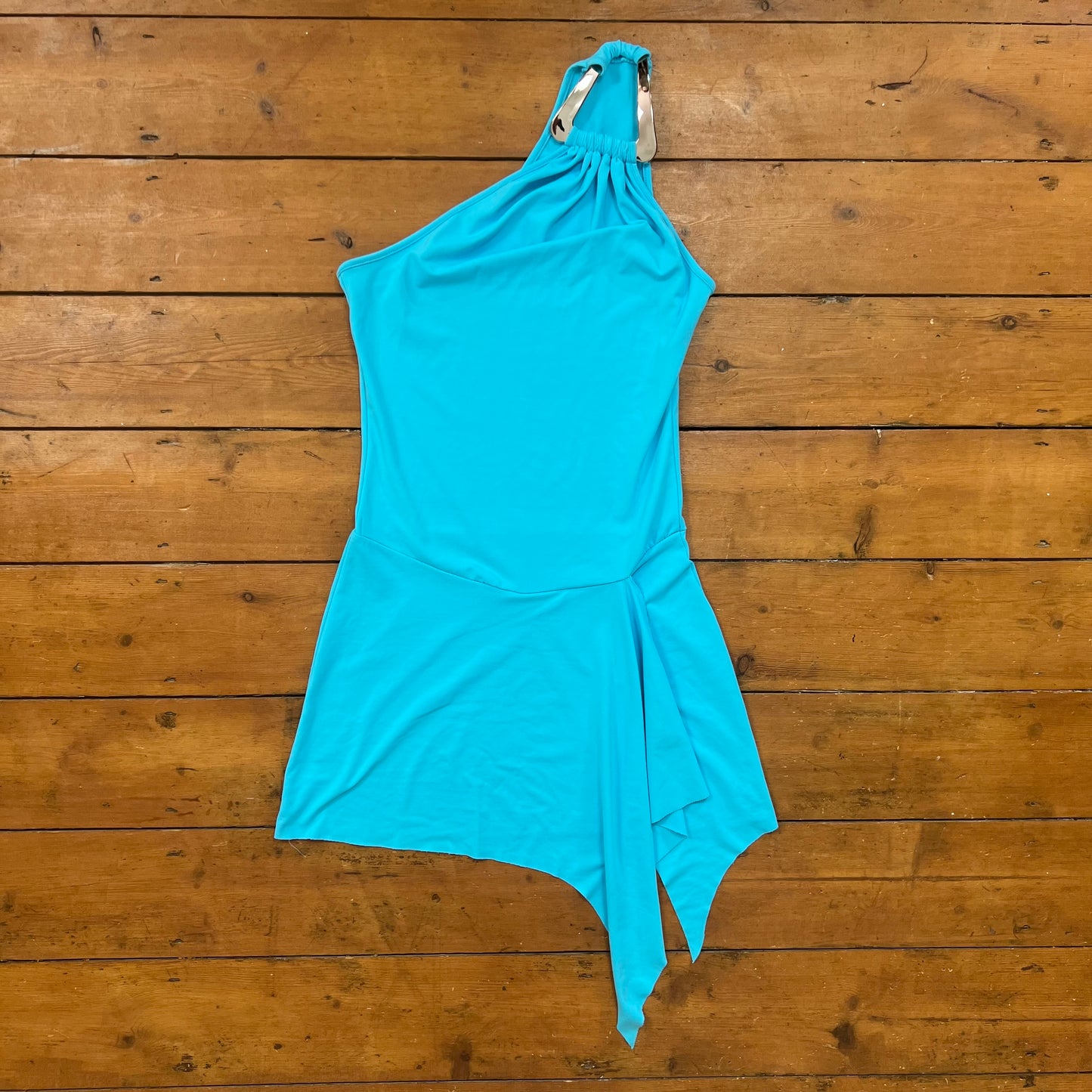 vintage 00s blue asymetric buckle mini dress