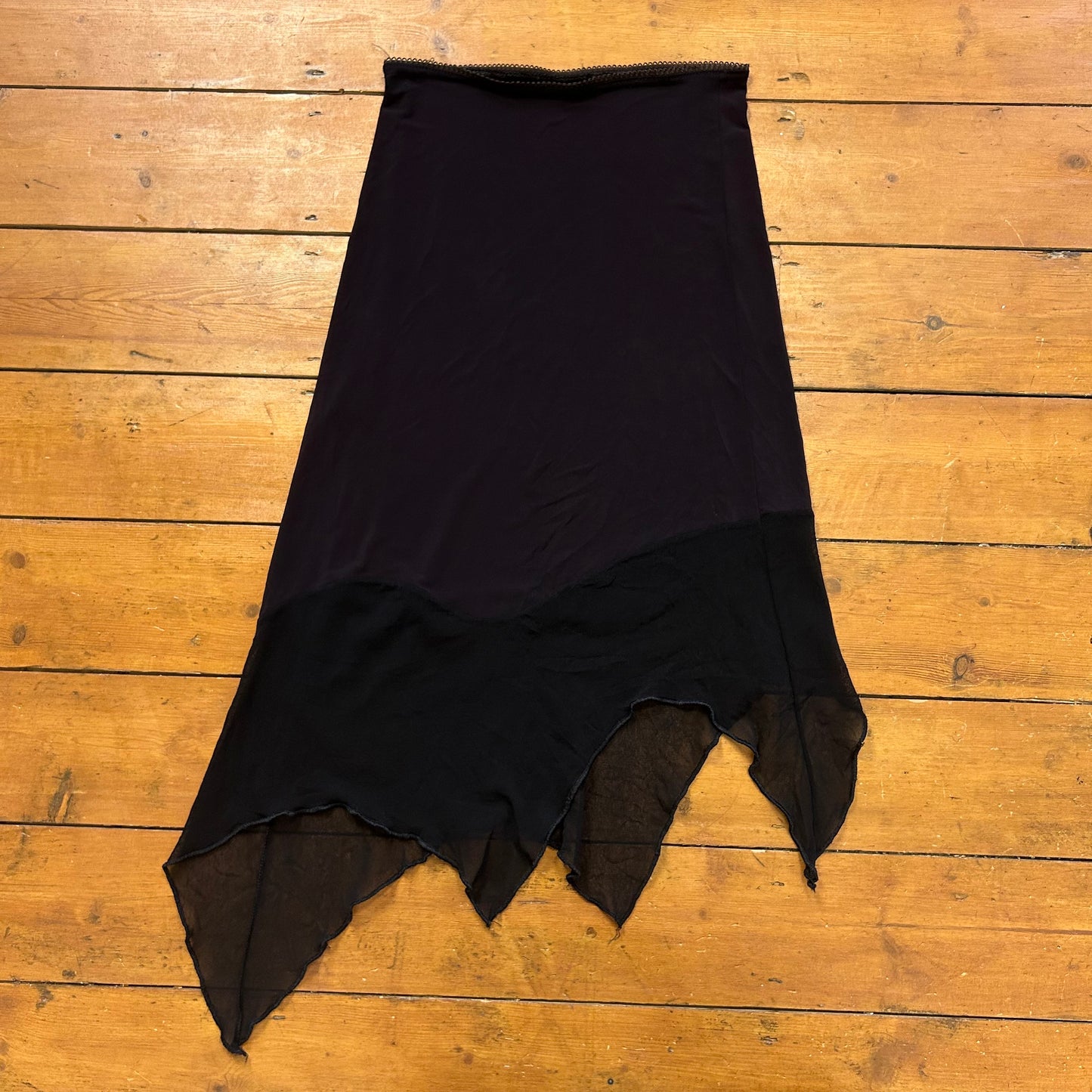 vintage 00s black mesh asymmetrical midi skirt