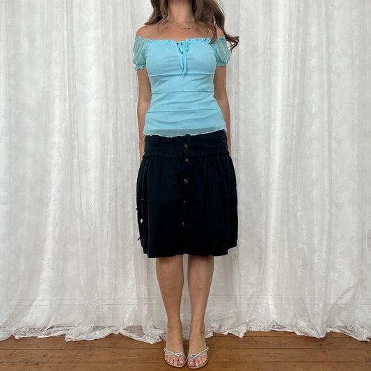 vintage 00s baby blue mesh milkmaid style top