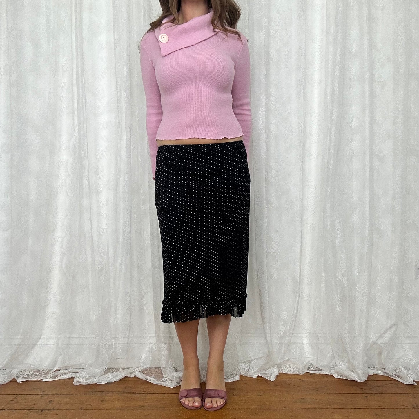 vintage 00s baby pink oversized collar jumper