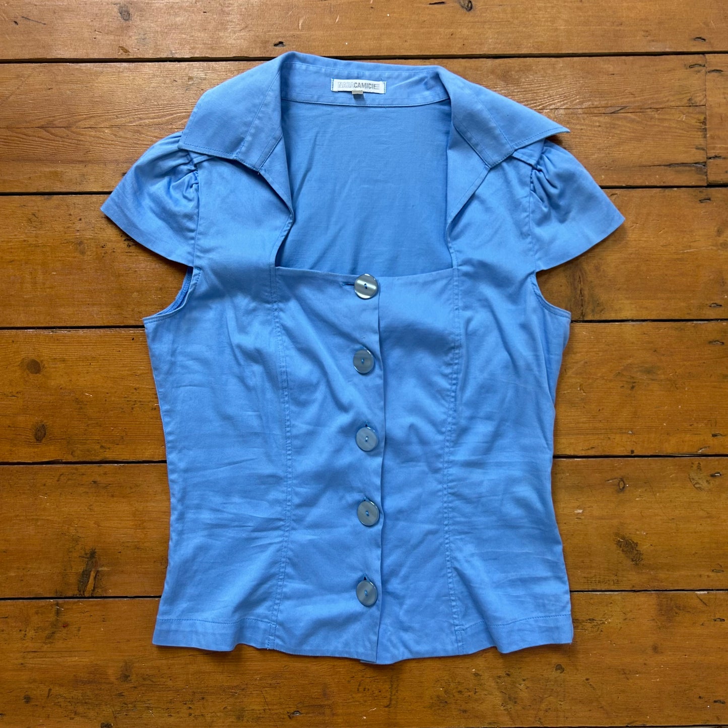 vintage 00s powder blue square neck short sleeve shirt