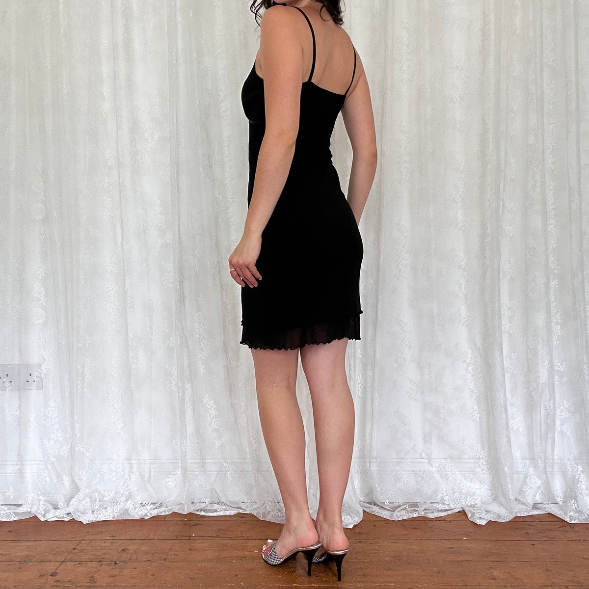 vintage 00s black mesh midi dress