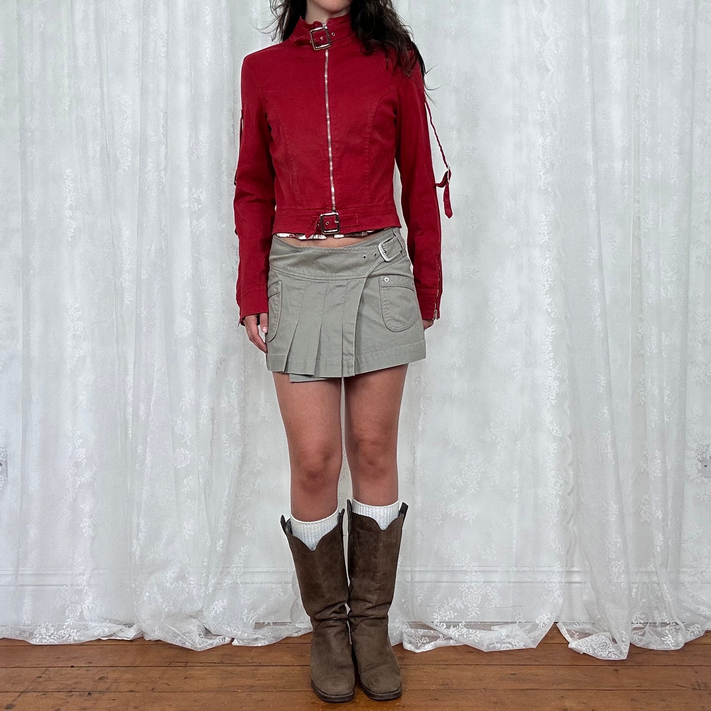 vintage 00s red lightweight buckle jacket