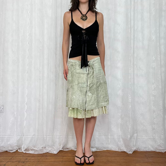 vintage 00s black lacy cami with tie up ruffle detail