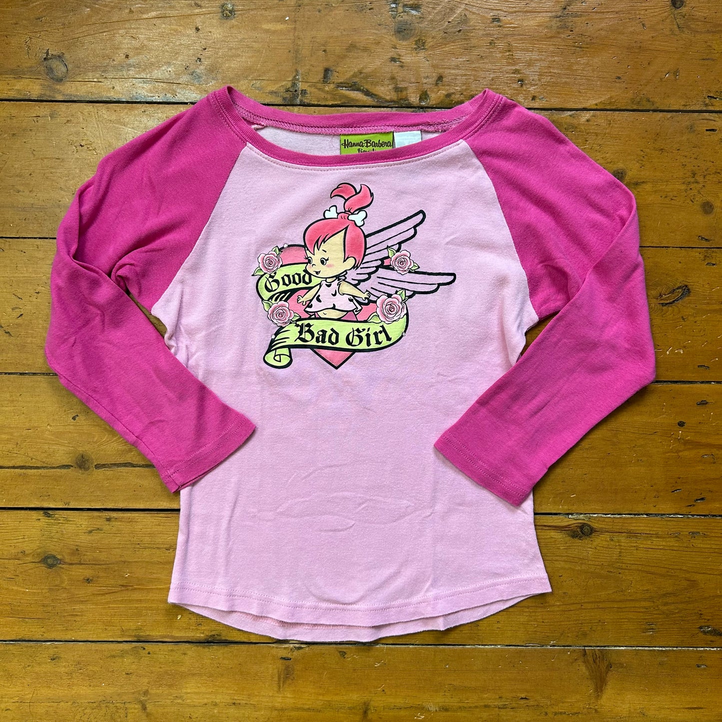 vintage 00s baby pink graphic ringer tee