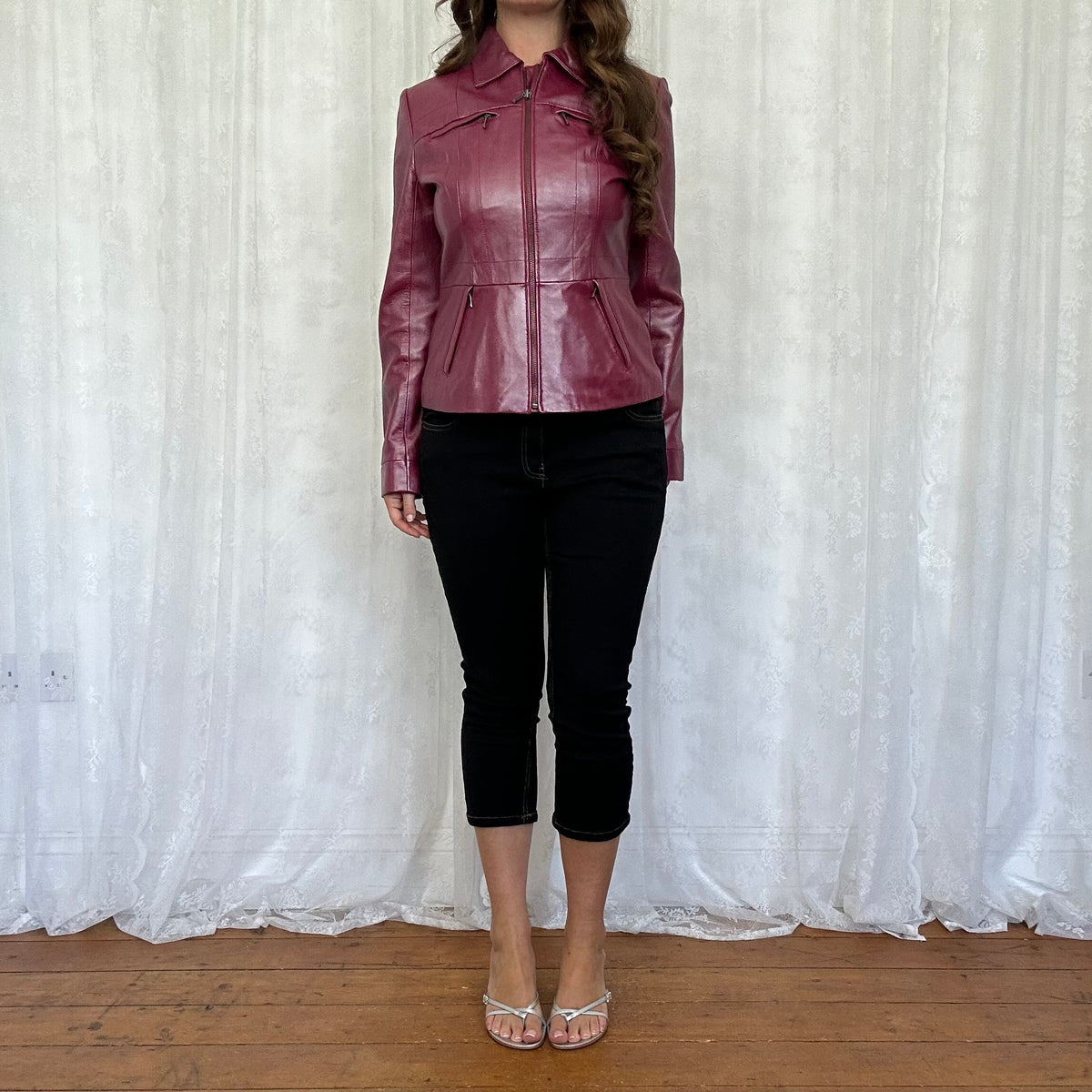 vintage 00s magenta metallic leather jacket