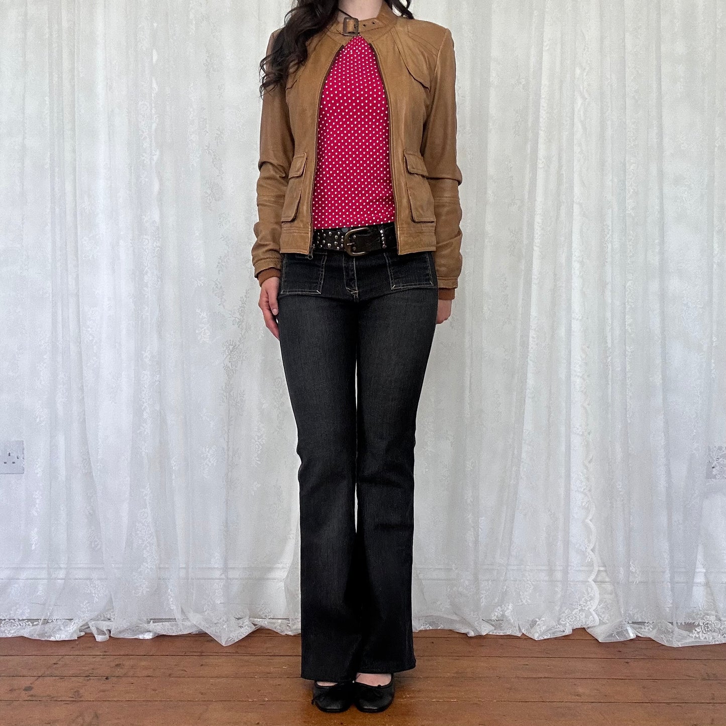 vintage 00s tan leather genuine leather biker jacket