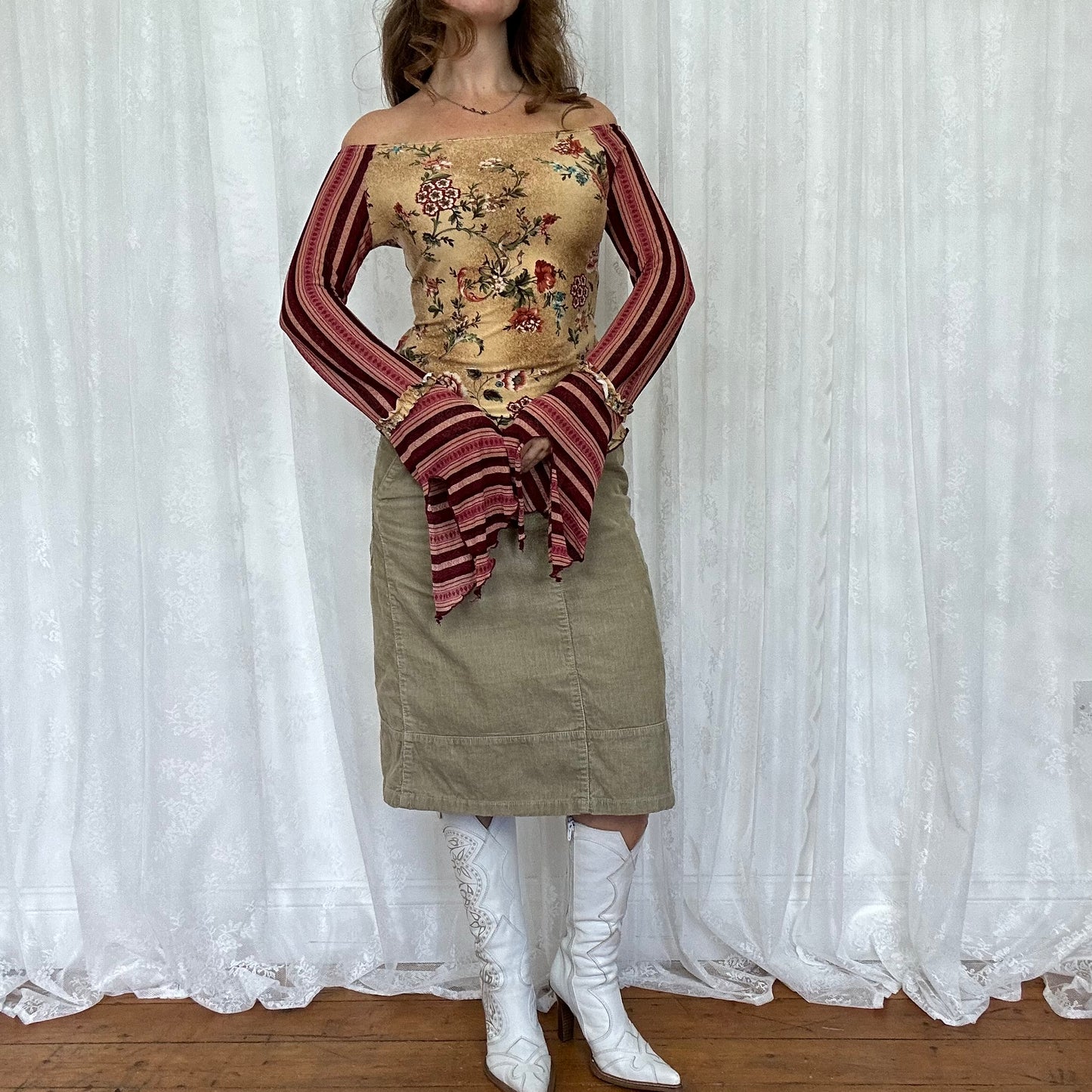 vintage 00s whimsical off shoulder top