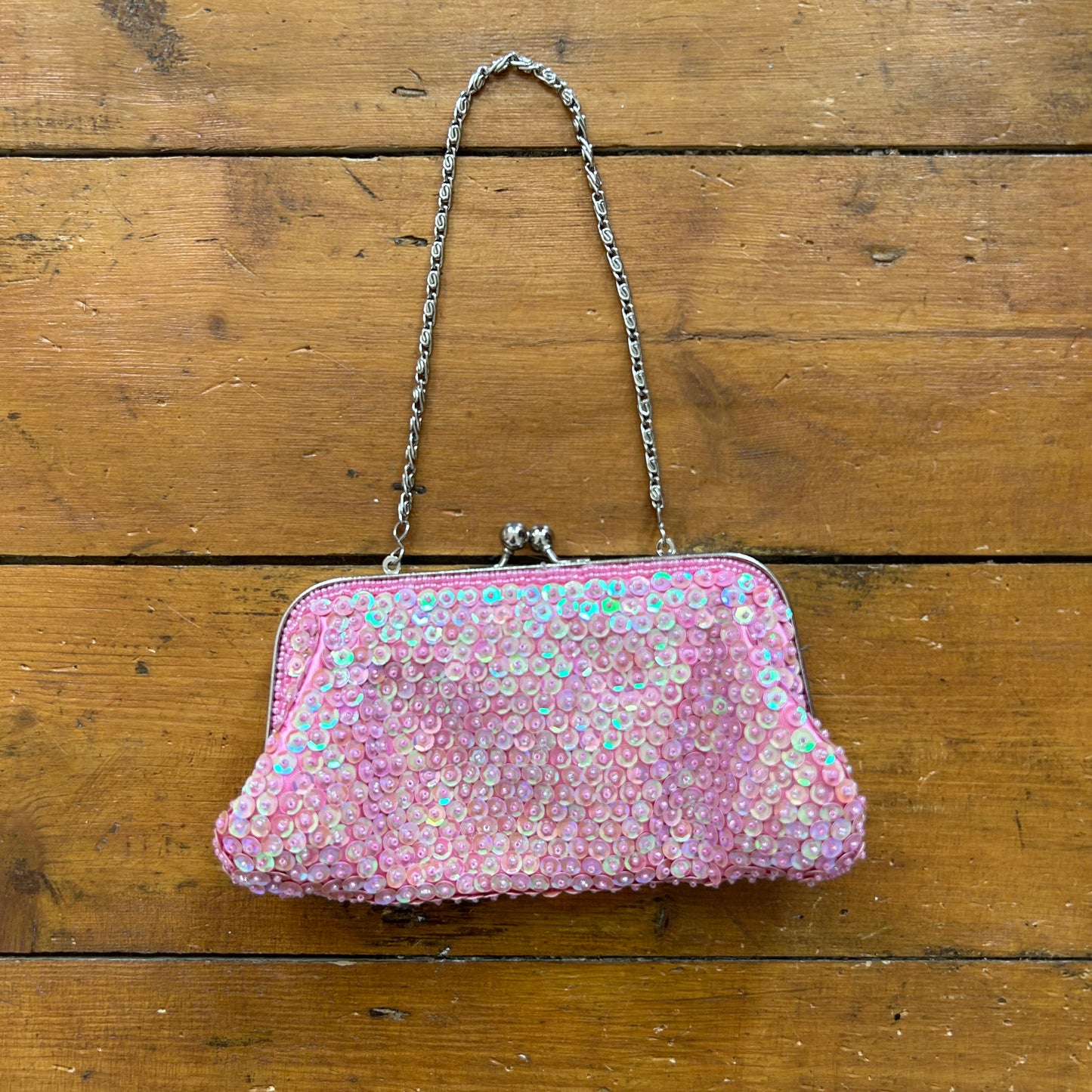 vintage 00s pink sequin clutch bag